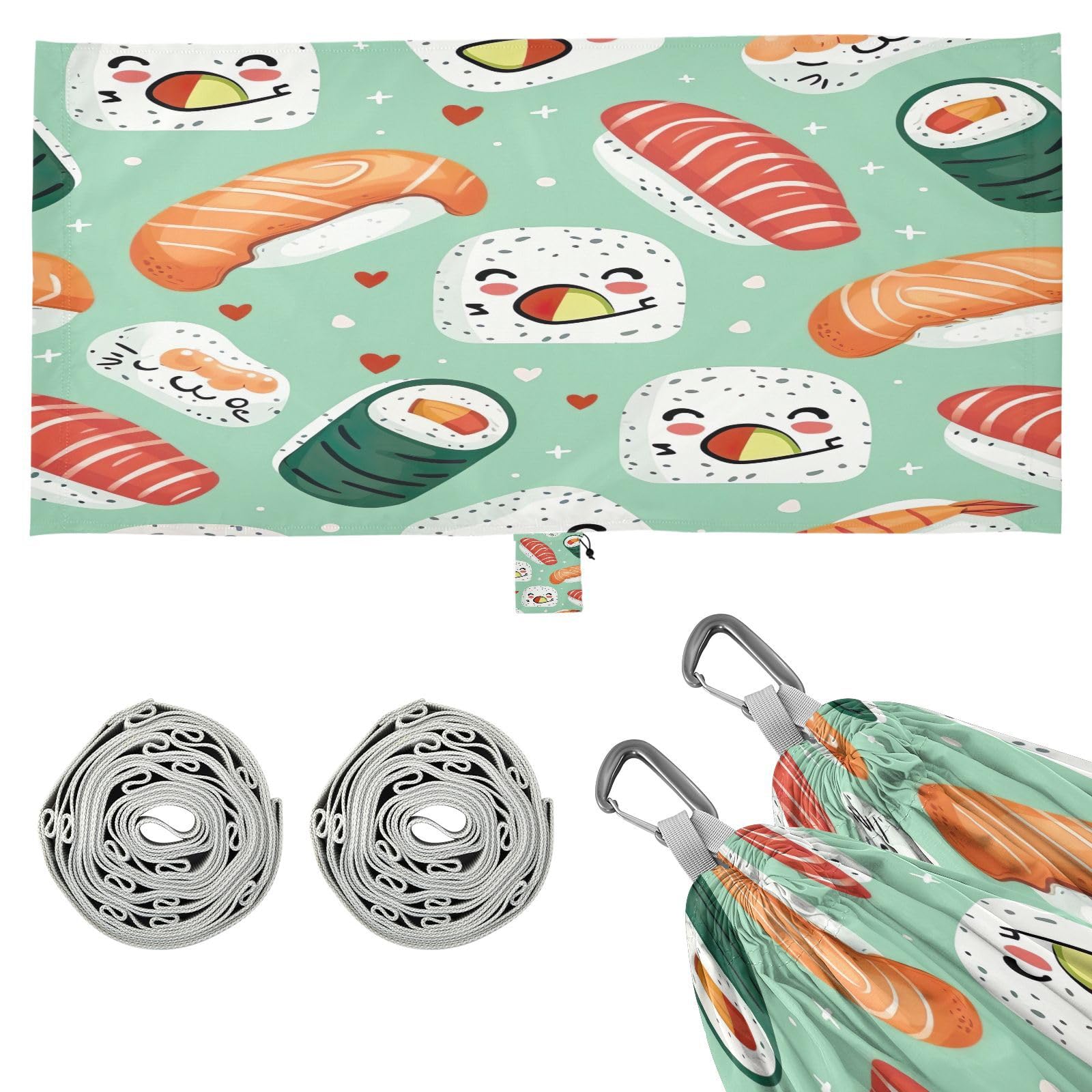 ATTX Sushi Kawaii Pattern Camping Hammock - Lightweight & Portable Hammocks, Heavy Duty 330lbs Capacity for Indoor, Hiking, Backpacking, Travel, Backyard, Beach#487