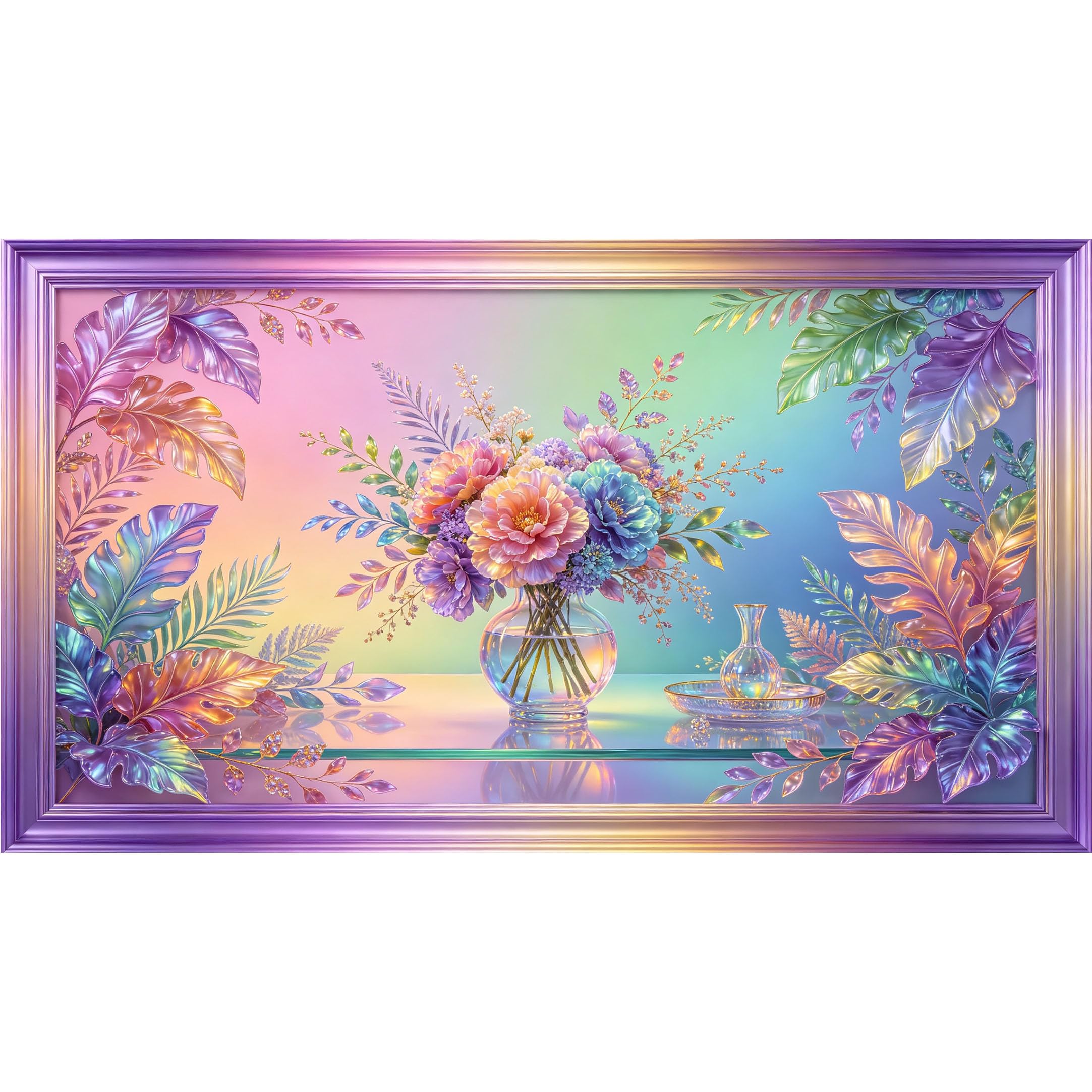 QZLITHOTIC 50x90cm3D Framed Wall Art， Gradient Floral Bouquet Botanical Self‑Adhesive Mural， Water‑Activated Peel & Stick Fabric Decor Wall Decal for Bedroom Living Room