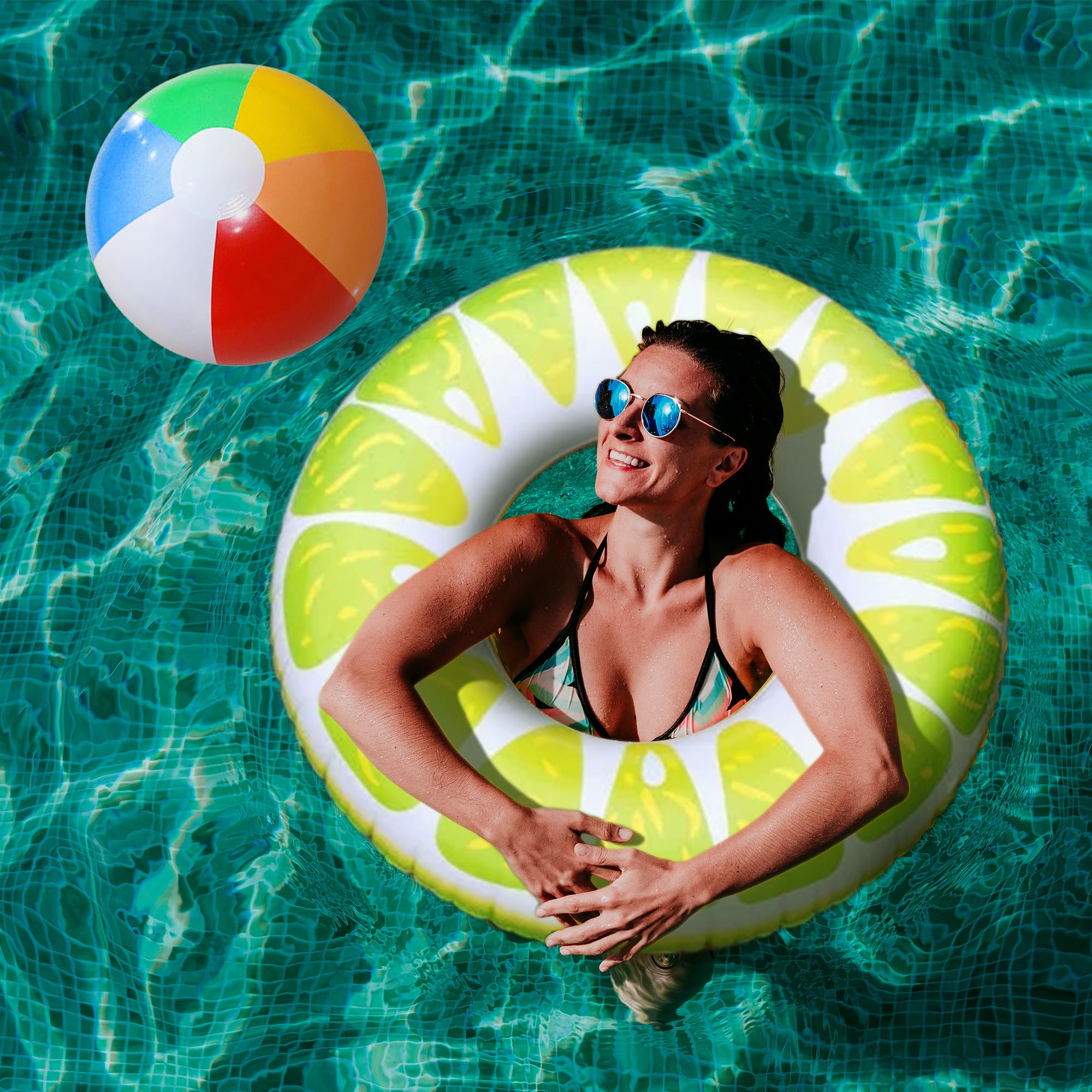 Chennyfun 3 Pcs Fruta Anillo de Natación Inflable Set, Anillo de Natación para Niños y Adultos con Pelota de Playa, Divertidos Juguetes Flotantes Inflables para Piscina y Fiestas para Niños y Adultos