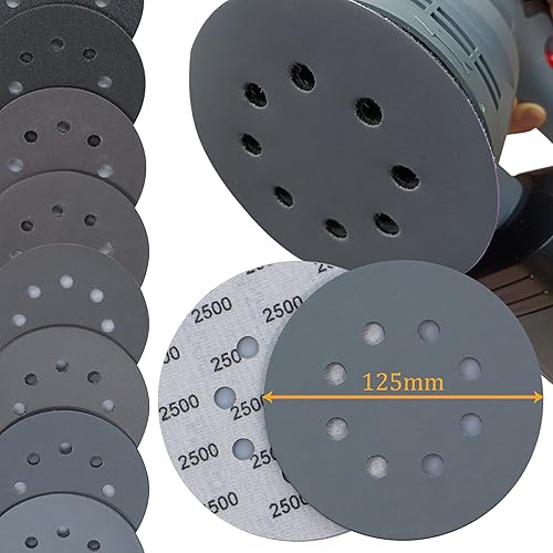 Miniatura 3 de 50 discos de lijado de 5 pulgadas, 8 agujeros #60-#2500, 60, 120, 180, 400, 600, 800, 1000, 1200, 1500, 2500, papel de lija húmedo y seco,