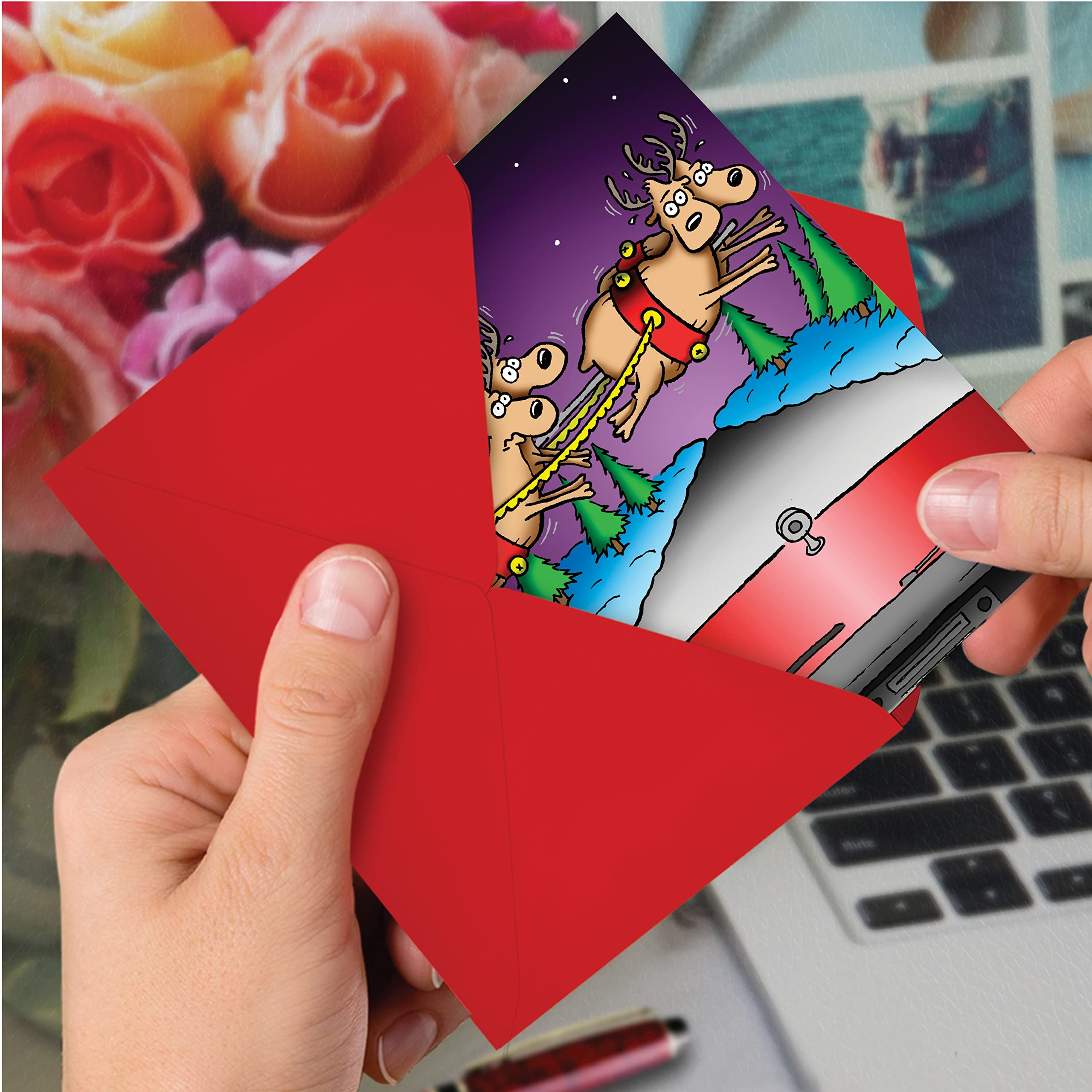 NobleWorks Weihnachtskarten-Set – 12 Lustige Cartoon-Karten Mit Umschlägen, Santa & Papagei Design