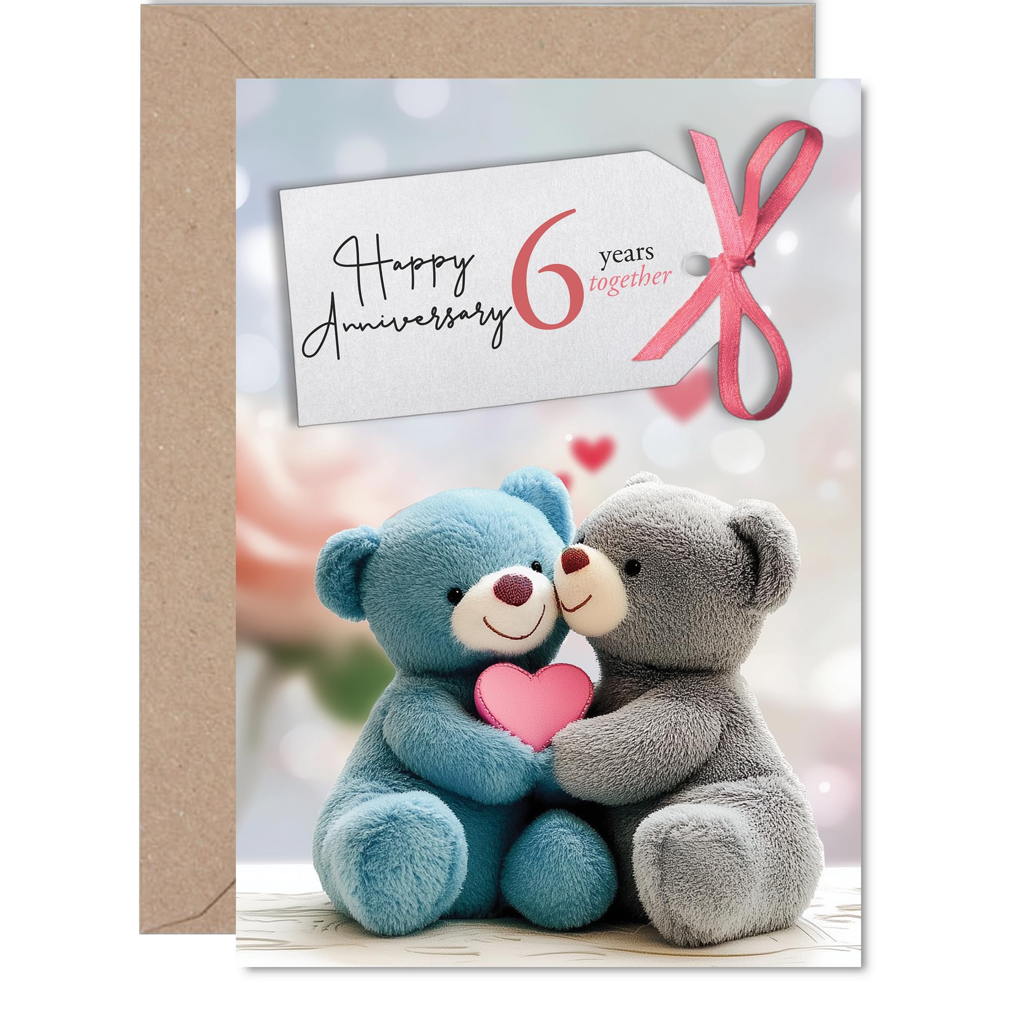 6th Anniversary Card for Men Women - Bears in Love - Happy 6 Year Anniversary Card for Companion Boyfriend Girlfriend Partner, A5 Wedding Anniversaries Greeting Cards