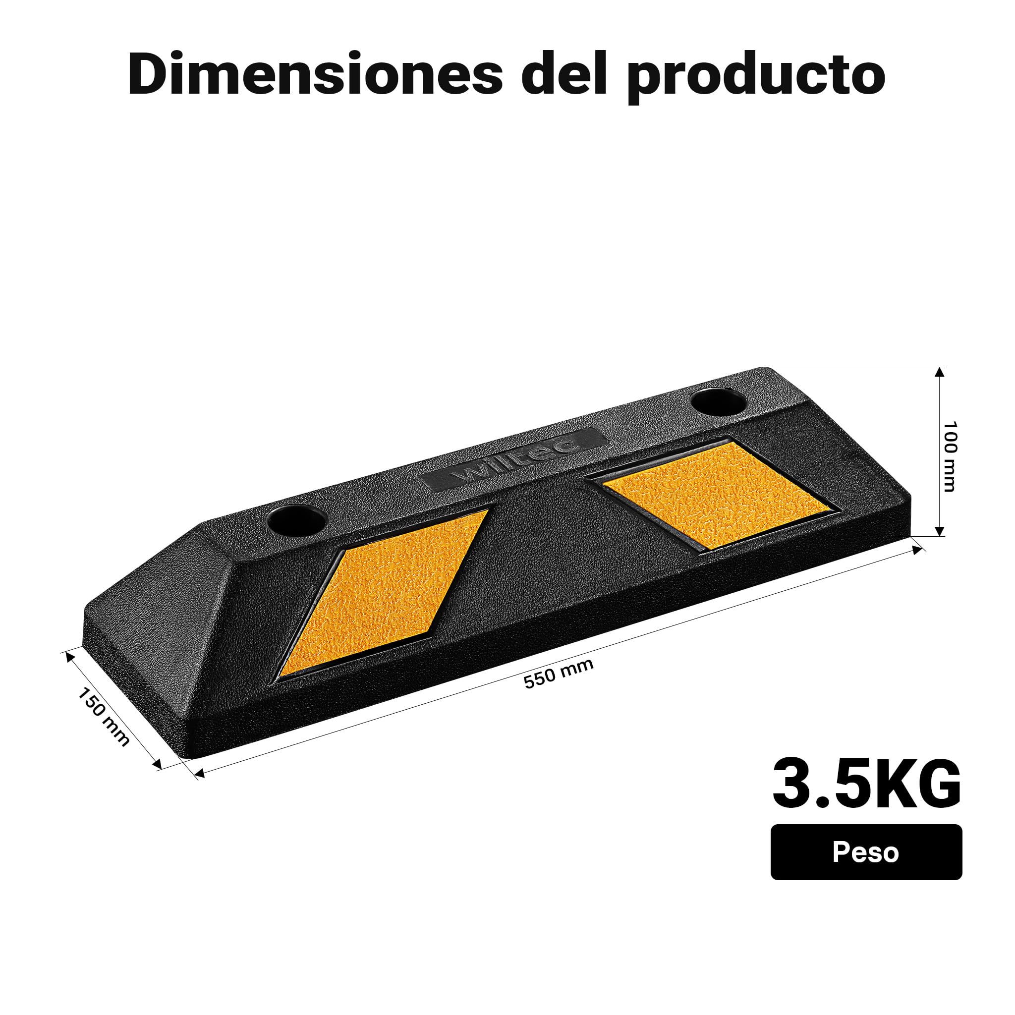 Wiltec Juego 2 topes de aparcamiento 55 x 15 x 10 cm caucho con bandas reflectoras