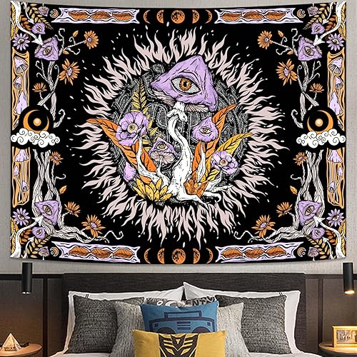 Miniatura 8 de Lifeella Tapiz de hongos morados, ojos hippie con hojas florales, tapices de fase lunar para dormitorio, grunge, para colgar en la pared, 60 x 80