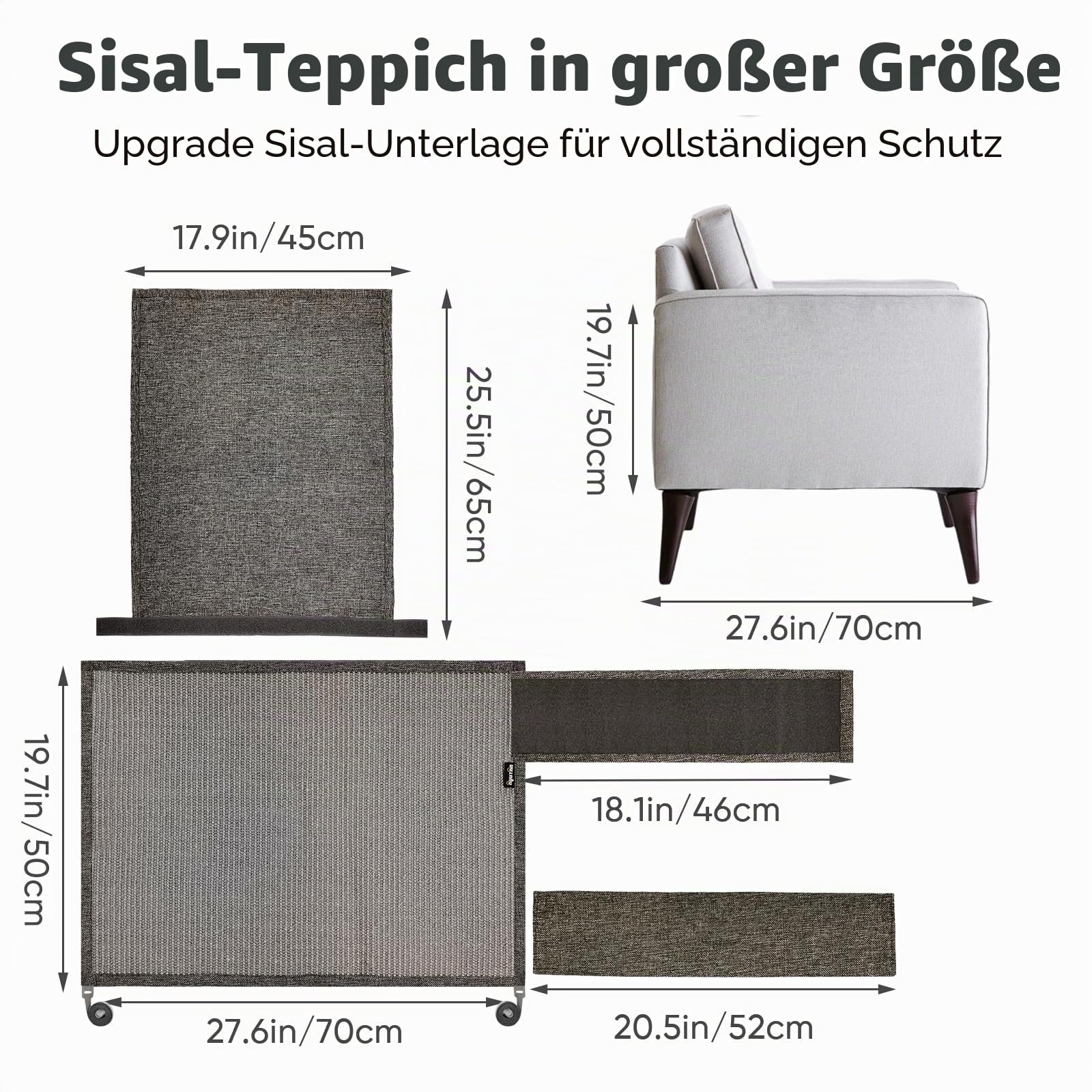 NATUYA Kratzschutz Sofa Katze Möbelschoner von Katzen - Katzenmöbel Schutz,Kann entfernt Werden, ohne das Sofa zu beschädigen (Ganz grau, Rechts)