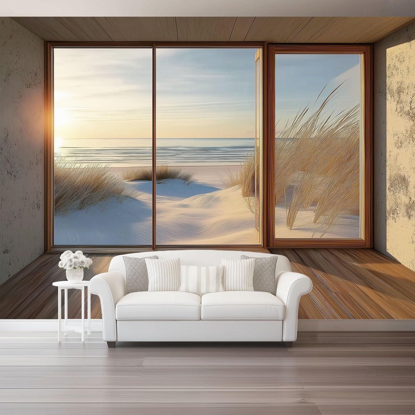 Kolorowa tapeta z włókniny mural plaża śnieżny krajobraz drewniana rama, niesamoprzylepna, 400 x 280 cm nadaje się do dekoracji sypialni i salonu