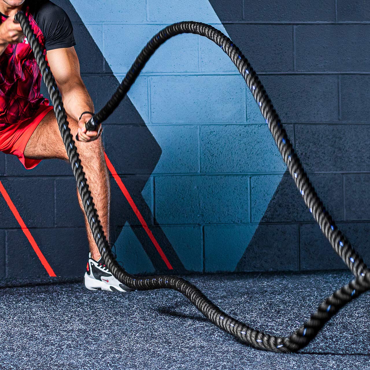 FORZA Corde da combattimento, corda ponderata per allenamento in palestra, disponibile in 9 m, 12 m o 15 m (blu e nero, 15 m x 50 mm + kit di ancoraggio)