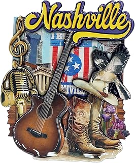 Nashville Tennessee Icons Wood Epoxy Magnet 3.5" x 3.0" x 0.4"