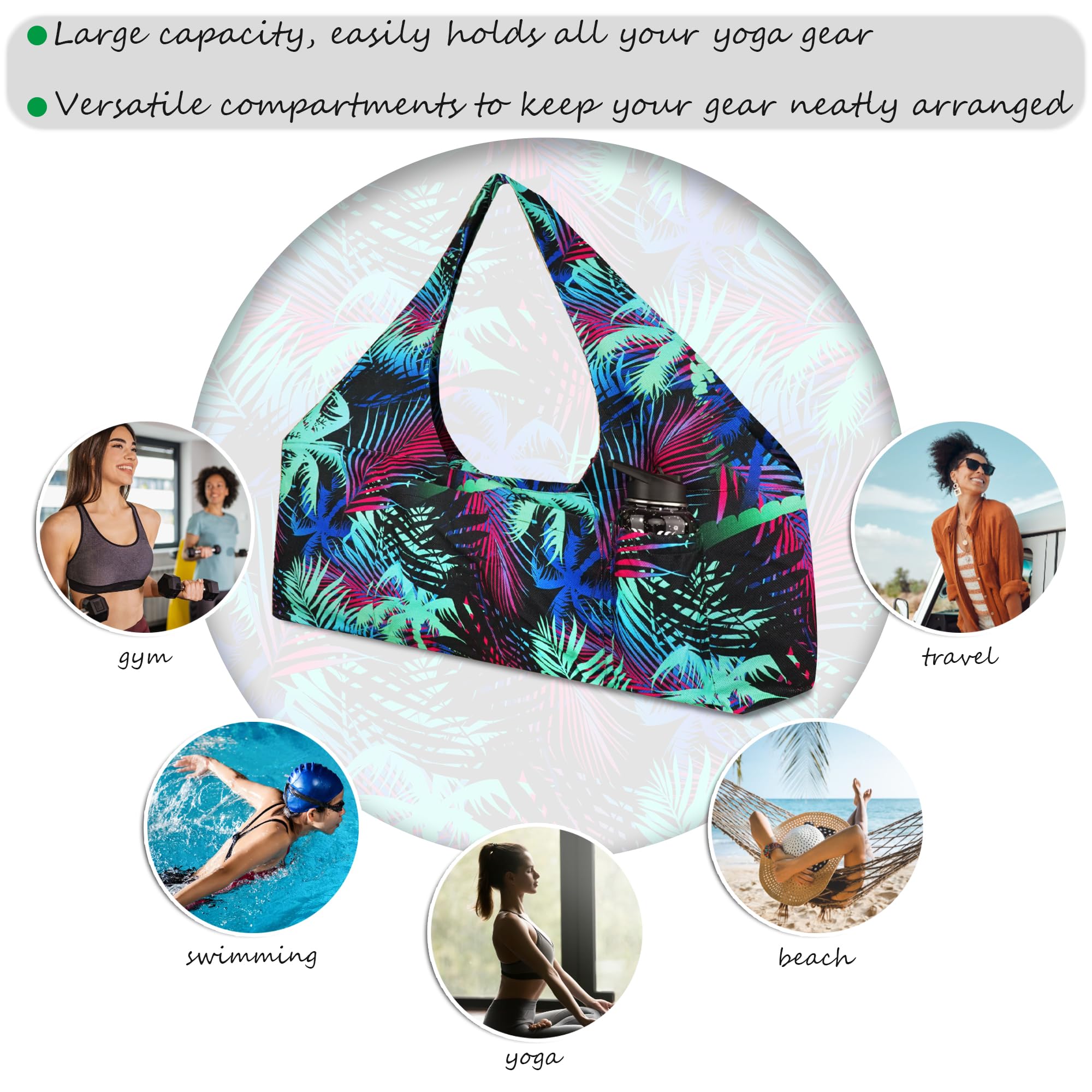 Bolsa grande para esterilla de yoga, bolsas y transportadores de yoga que se adapta a todas tus cosas, bolsa de yoga con correa para esterilla de yoga, bolsillos elásticos y bolsillos con