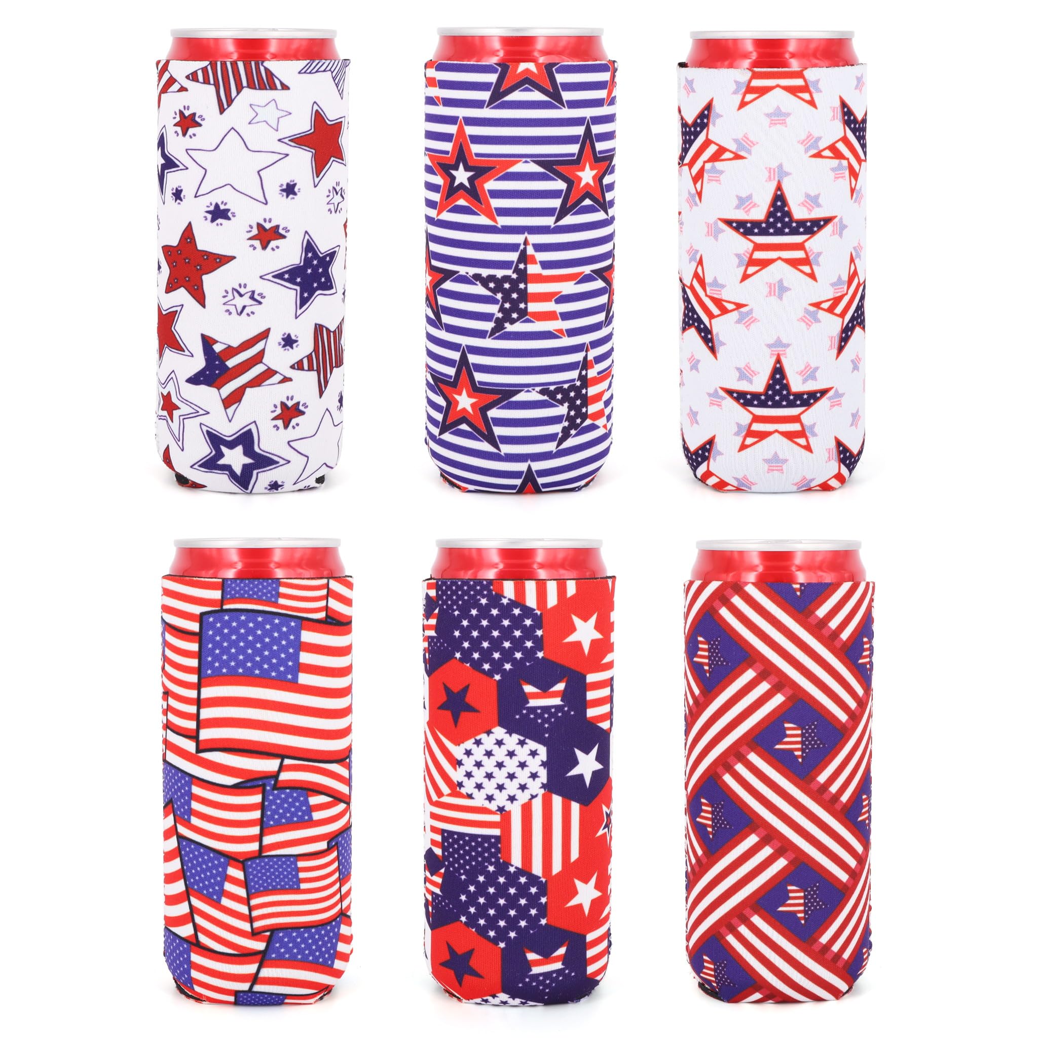 AJLTPA6Pcs Neoprene Slim Beer Can Cooler Tall Stubby Holder Skinny Can Sleeves Fits 12oz Slim Energy Drink, Beer,Soda (Patriotic)