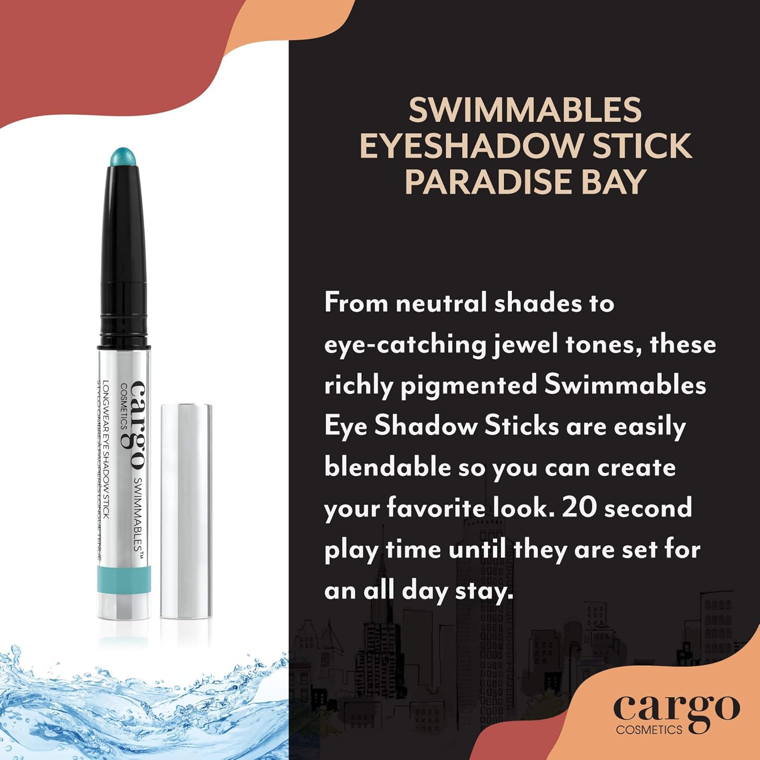 Cargo Cosmetics Swimmables Cream Eyeshadow Stick, Eyeshadow Pencil for Eyes Paradise Bay 0.03 Ounce (Pack of 1)