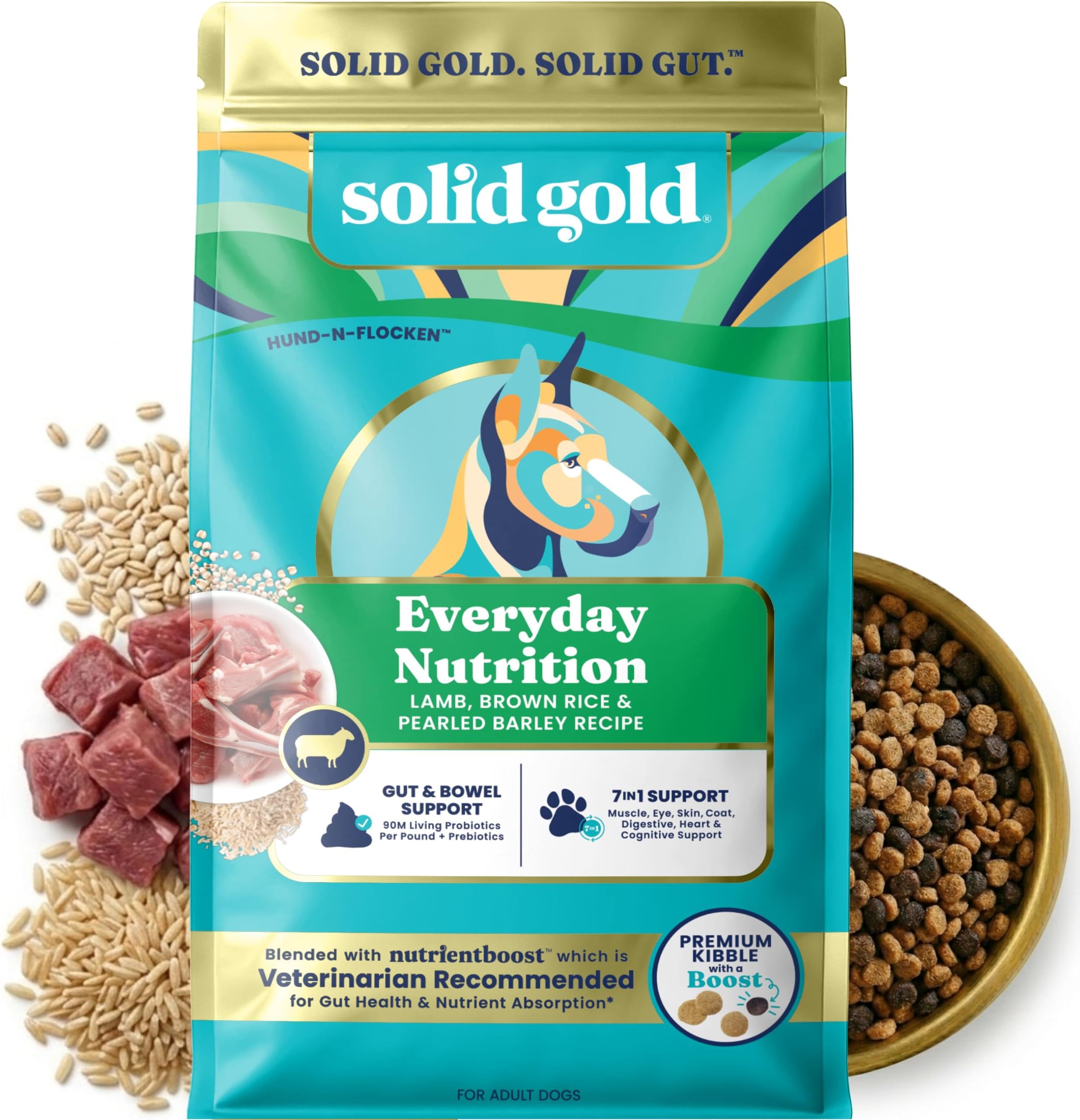 Solid Gold Lamb Dog Food Dry for Adult & Senior Dogsโ High Protein Healthy Dog Kibble for Medium & Large Breeds โ Whole Grain, Omega 3 & Probiotics for Gut Health & Digestion โ Nutrientboostโข โ3.75LB