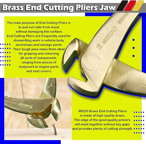Miniatura 3 de WEDO Juego de 3 alicates de latón con mango antideslizante, alicates de punta de franja de 8 pulgadas, alicates de corte de extremo de 7 pulgadas,