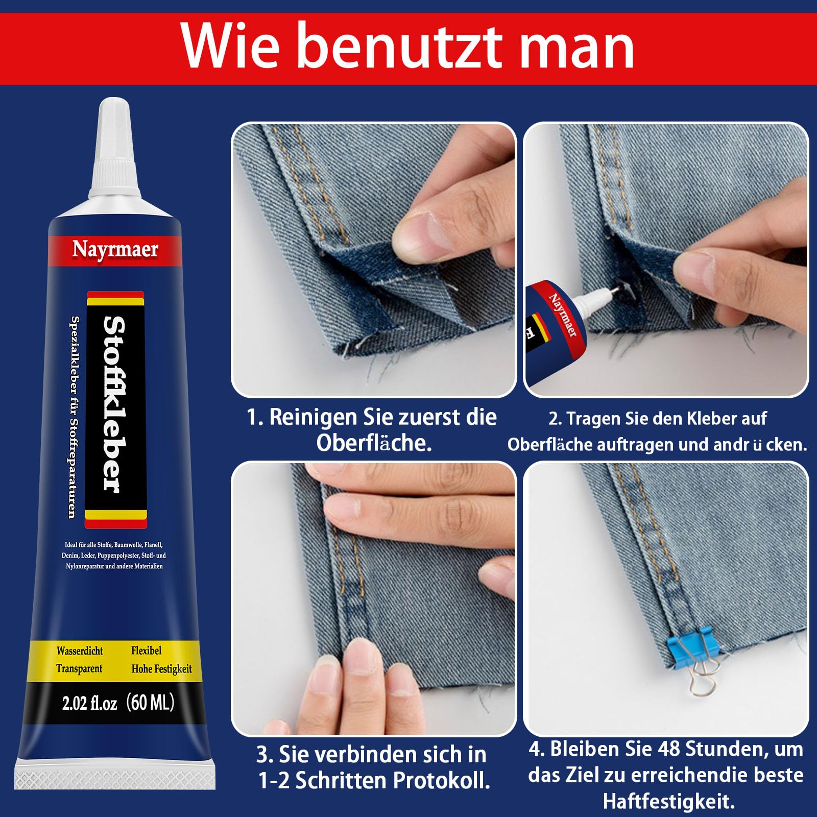 Pegamento Para Tela Fuerte Y Transparente - 60 Ml, Resistente Al Lavado Y Planchado, Para Reparaciones Textiles