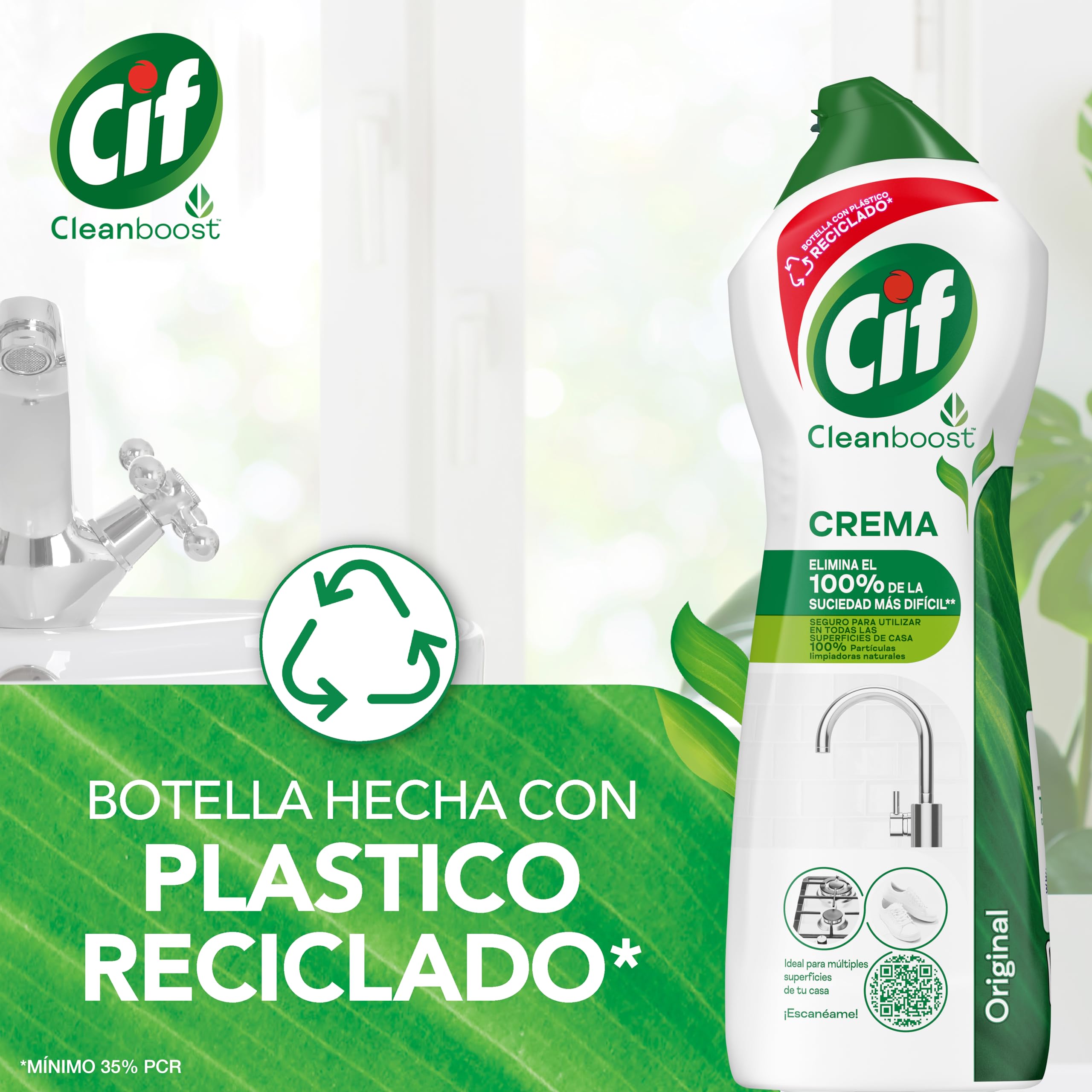 CIF Crema Original Multisuperficies, Potente Limpiador con Fórmula de Micropartículas para el Baño y Cocina, 750 ml