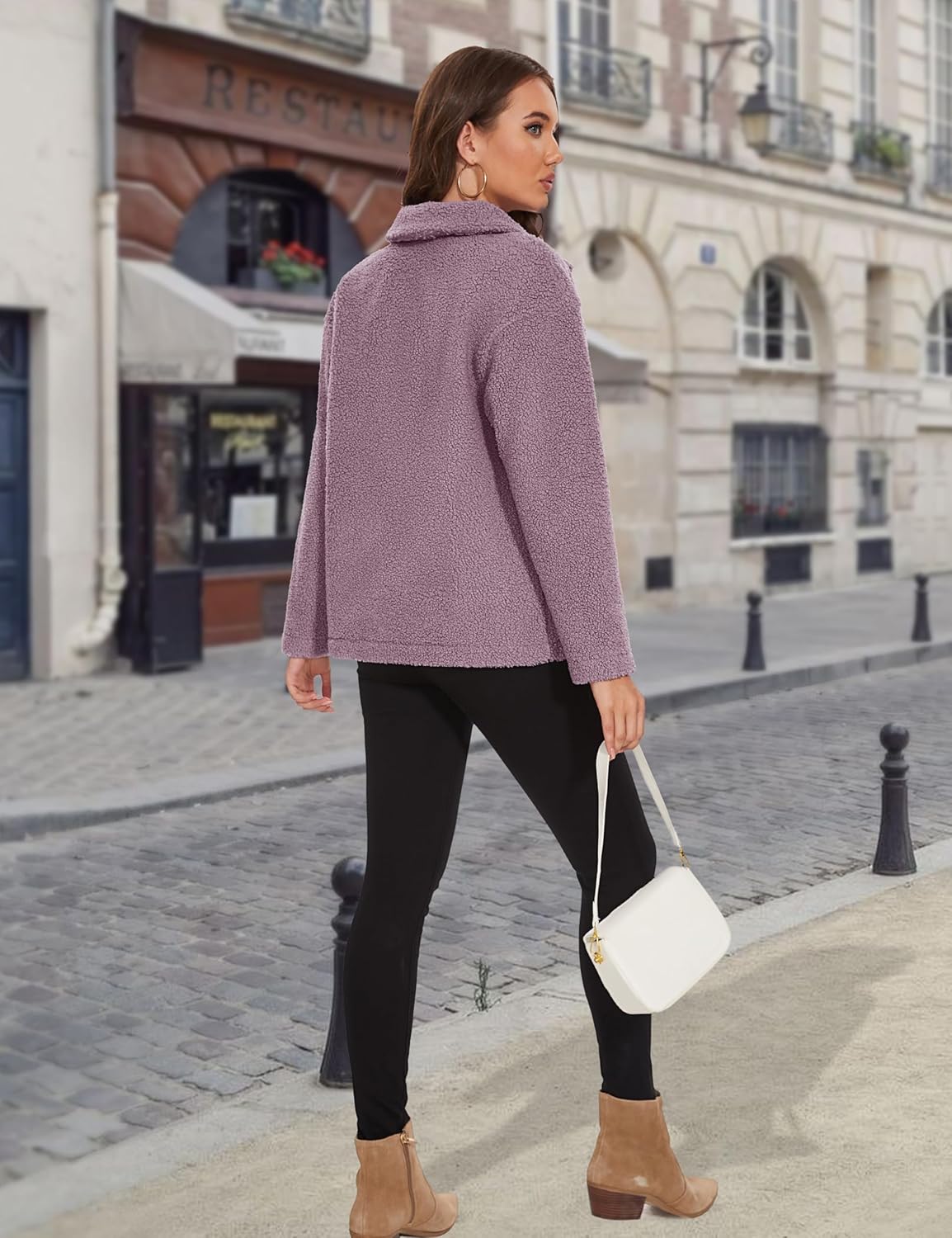 MAGCOMSEN Womens Sherpa Fleece Jackets Fuzzy Warm Winter Jackets Button Down Coat Long Sleeve Outwear with Pockets - Image 4