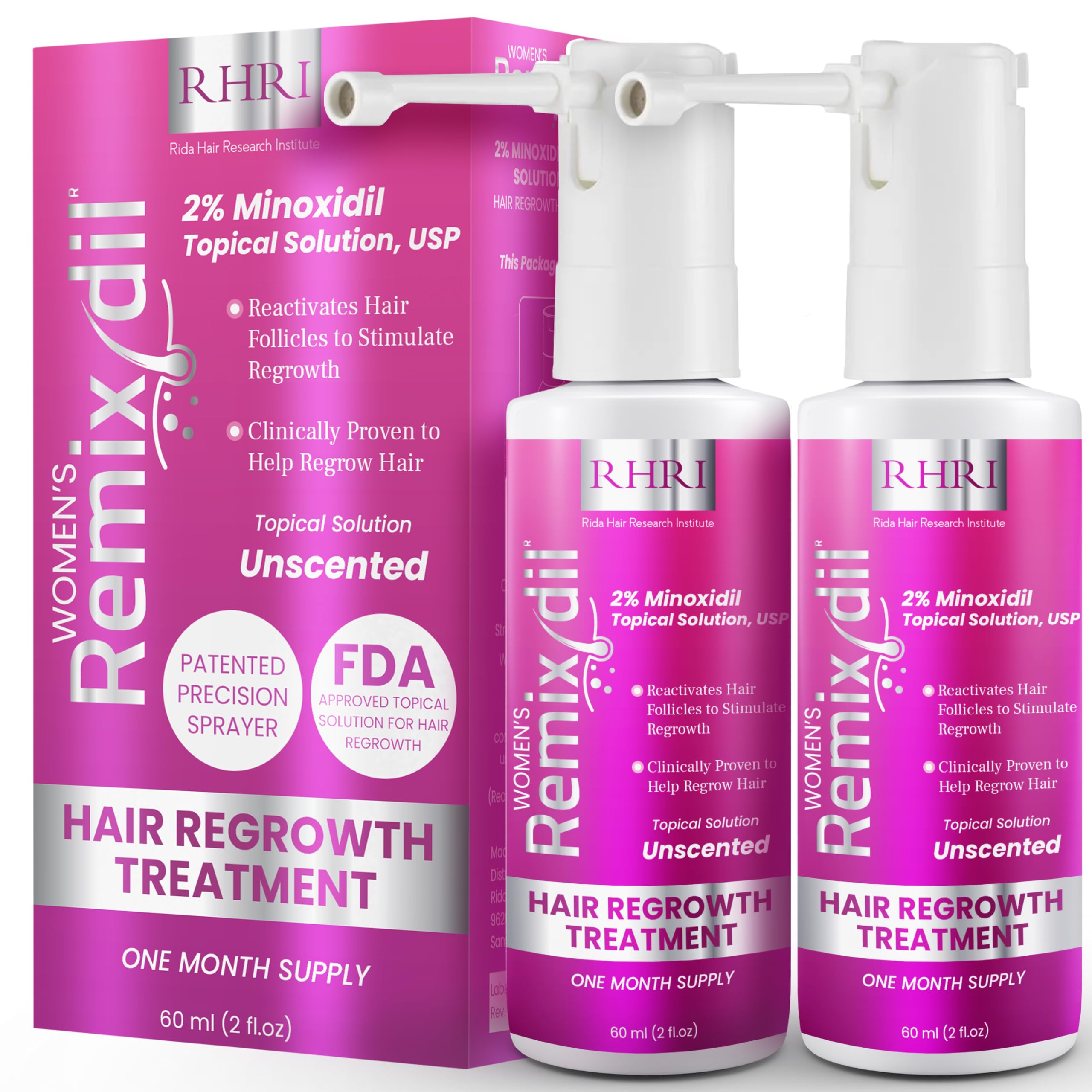 2 Minoxidil for Women Hair Regrowth Spray Minoxidil Thicker Fuller Topical Solution for Hair Loss Treatment Follicle Reactivation