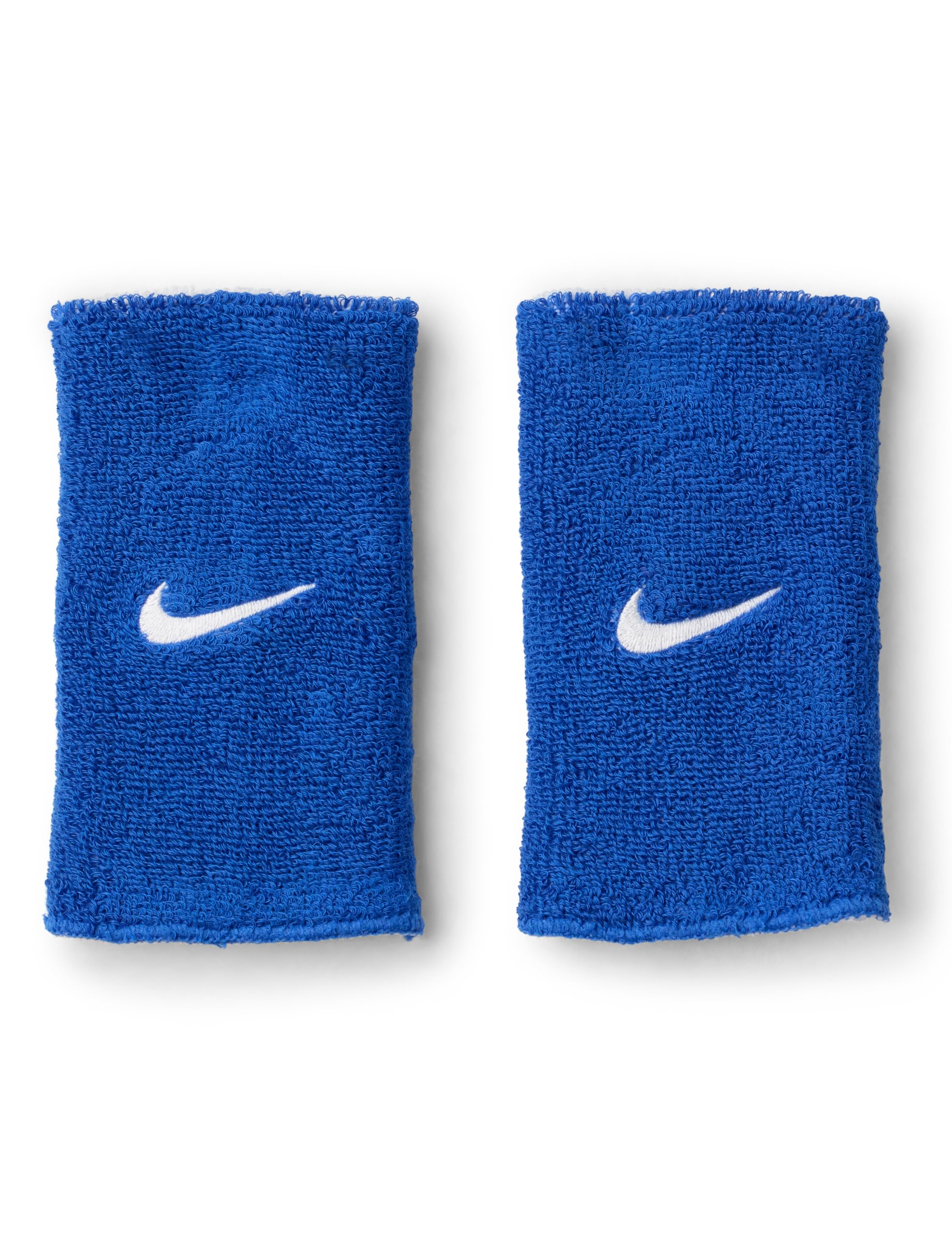 Nike Swoosh Classic Reversible Doublewide Wristbands 2-Pack Sweatbands Tennis Fitness Running Wristbands Reversible, Game Royal/White/Game Royal, One Size