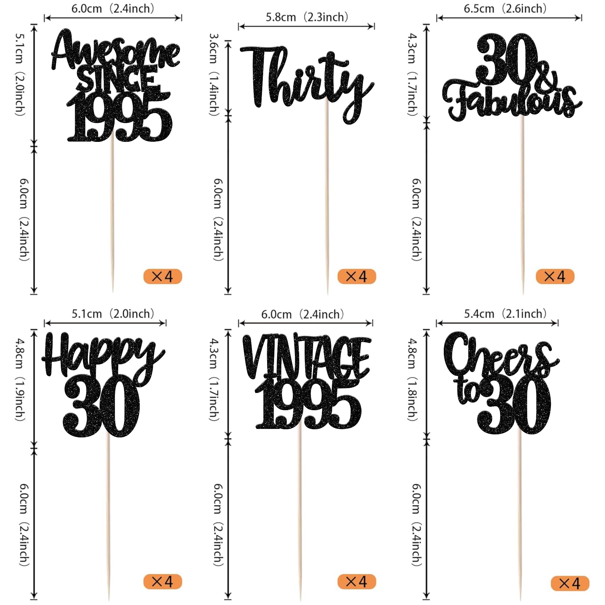 Birthday Cake Decorations 24 PCS Happy 30th Birthday Cupcake Toppers ...