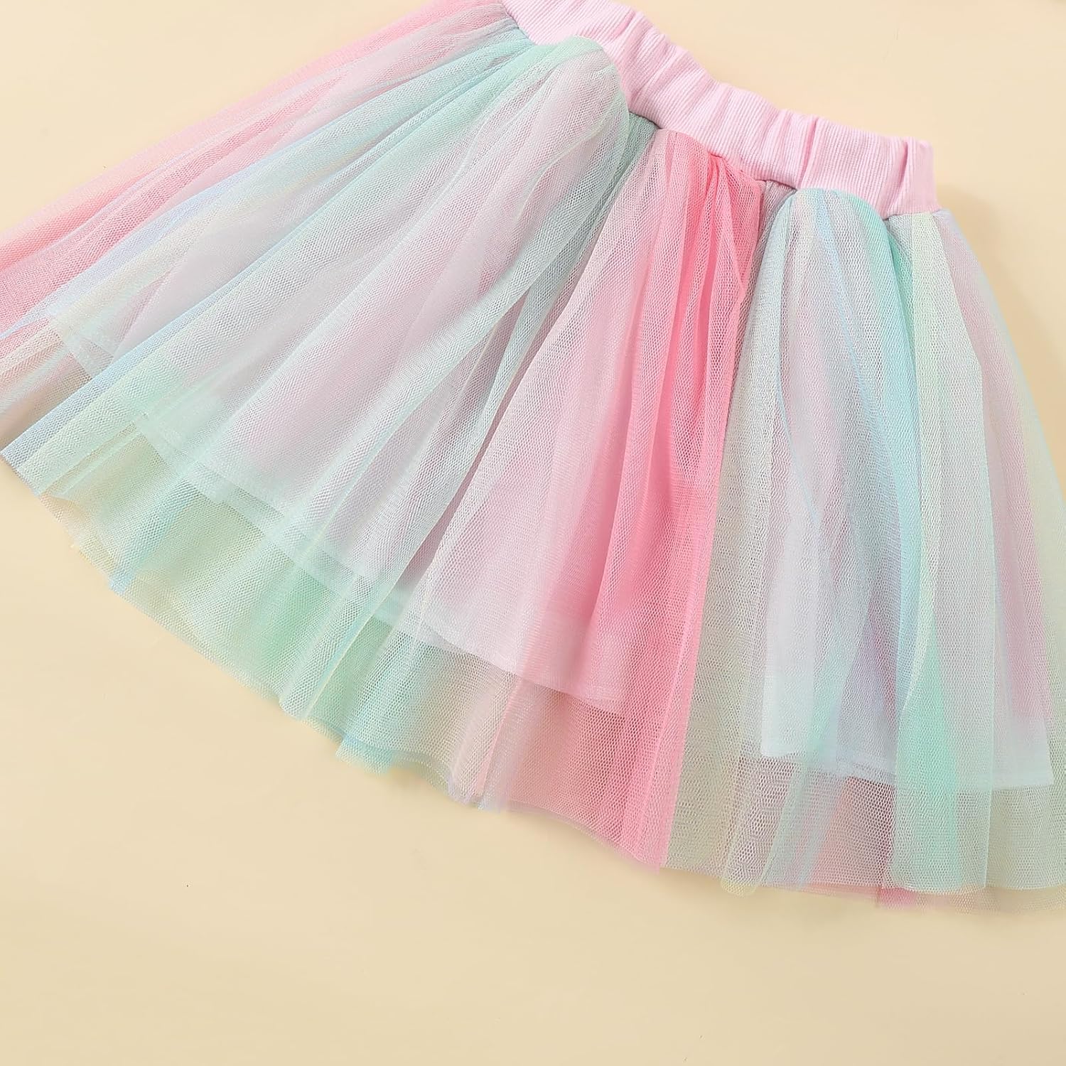 Toddler Kids Baby Girls Birthday Outfit Two/Three/Four/Five/Six T-shirt Rainbow Mesh Tulle Tutu Skirts - Image 6