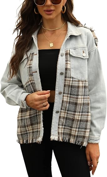 Gozoloma Women's Loose Denim Jacket Raw 
