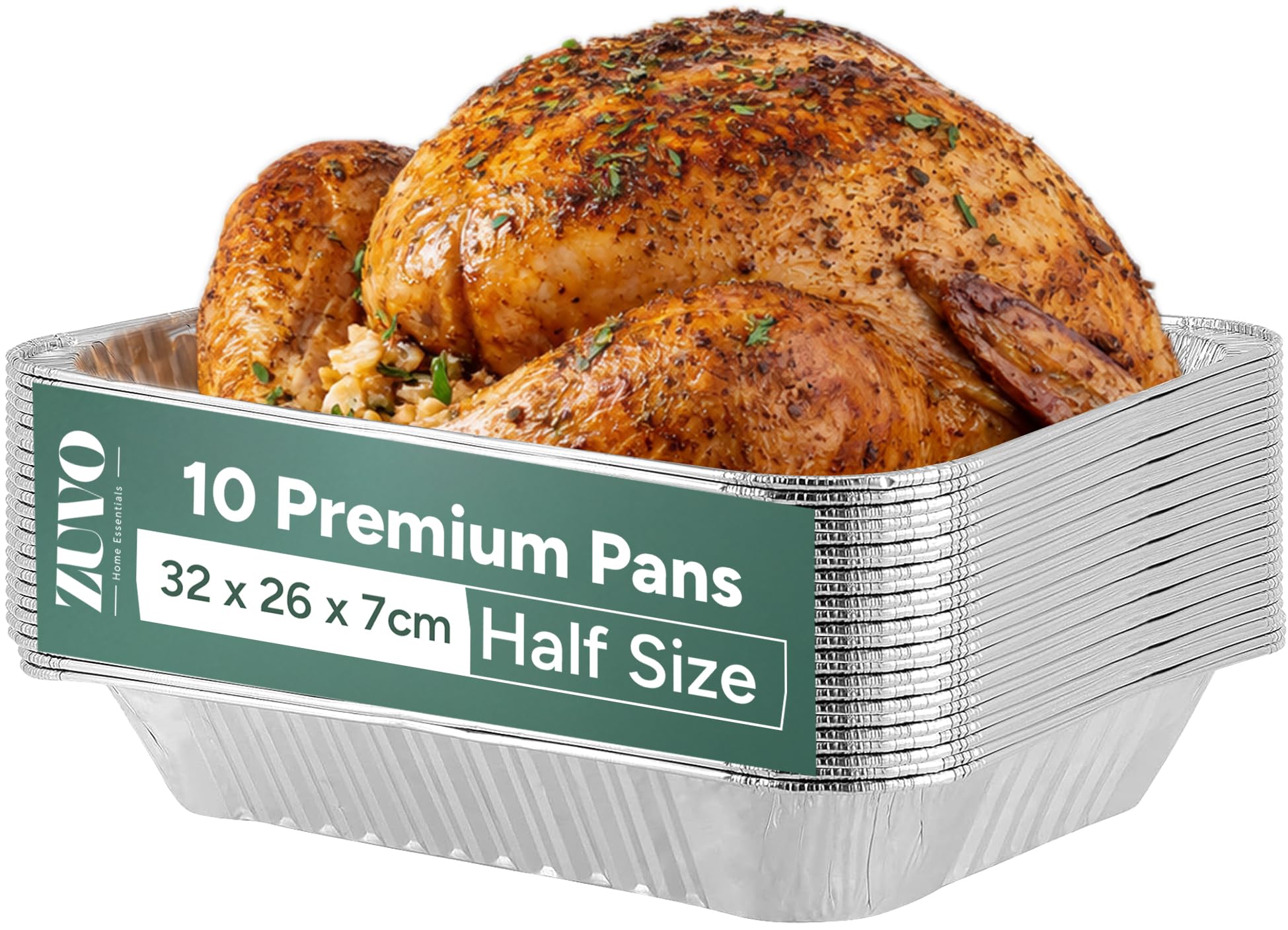 Zuvo Without Lids Large Aluminium Foil Trays – Pack Of 10 | Heavy-Duty 32 X 26 X 7Cm (9 X 13 Inch) | Oven, Freezer & Bbq Safe | Roasting, Baking, Meal Prep