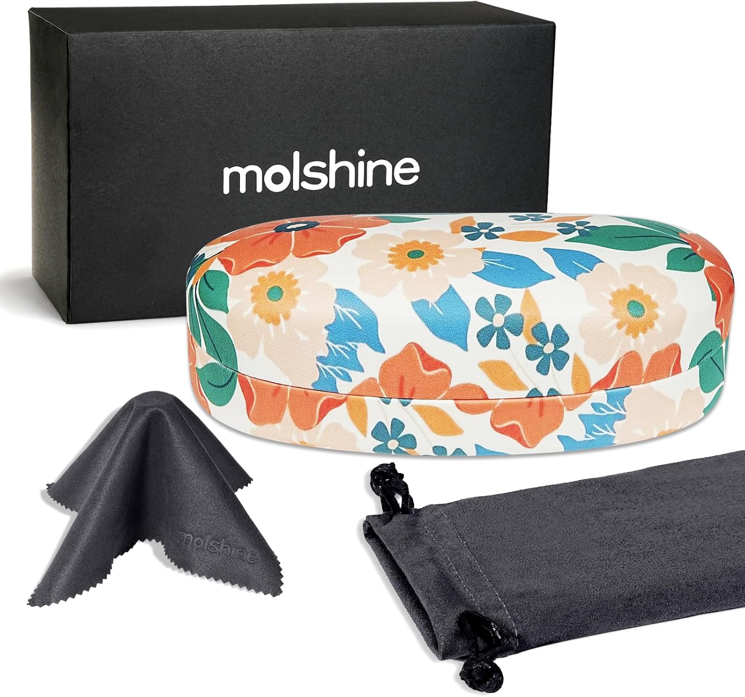 molshine Hard Shell Sunglasses Case,Classic Large Glasses Case for Sunglass, Eyeglasses with Cleaning Cloth, Pocket - Image 2
