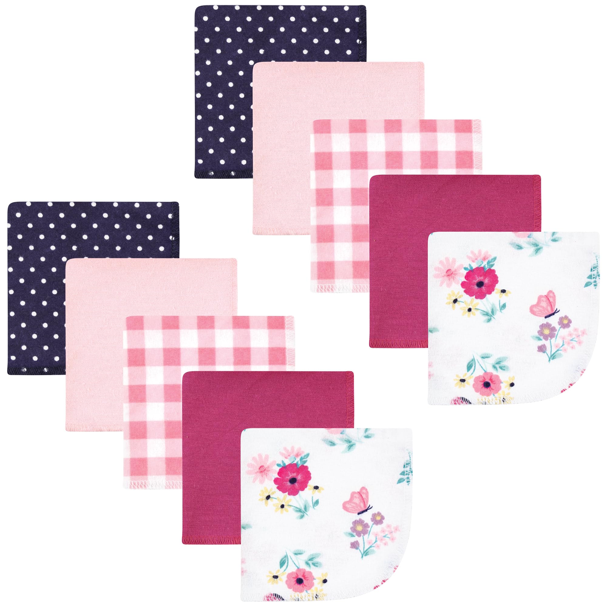 Hudson Baby Unisex Baby Flannel Cotton Poly Washcloths, Butterfly Floral 10 Pack, One Size