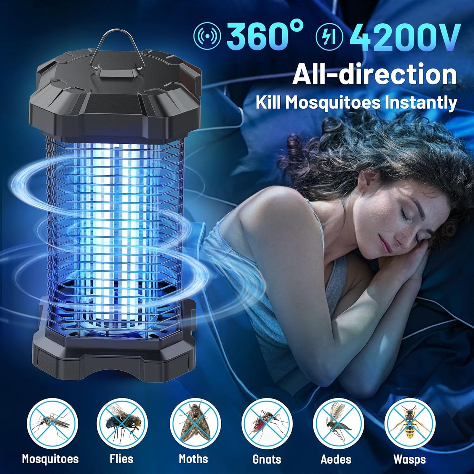 Lampada Antizanzare Elettrica 4200V 18W Interni Esterni Ammazza Zanzare Mosche Insetti