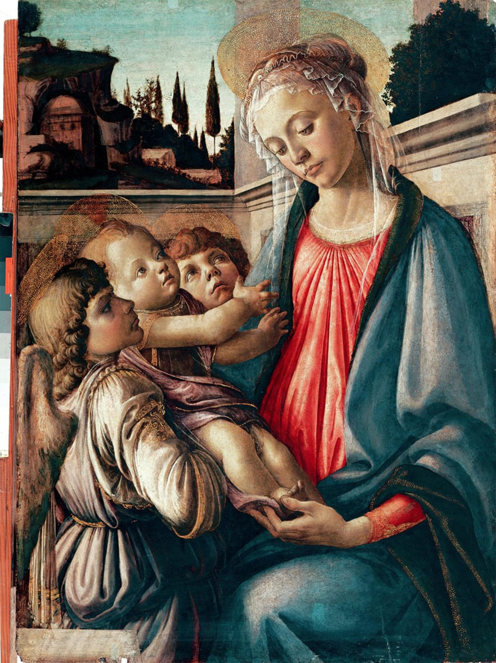 ARTXLXXBN Famous Painting Canvas Artwork Graffiti Print Lady has child with two angels detrempe by Sandro Botticelli Portrait Canvas Image for Home Decor 60x90cm