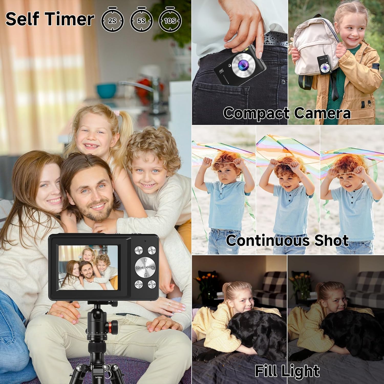 Digital Camera, 44MP Compact Camera, FHD 1080P Point and Shoot Digital Cameras with 16X Zoom, Face Detect, Smile Capture, Anti Shake, for Boys Girls Teens Gifts(Black) - Image 5