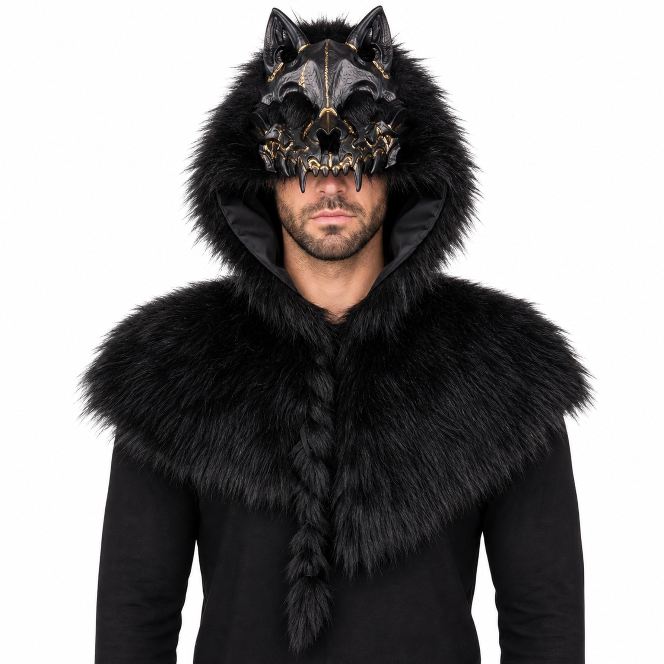 Costume di Halloween Costume da da vichingo Cosplay Mantello da spalla nero