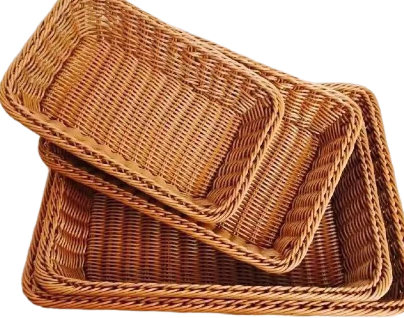 Rattan Basket Storage Basket Vegetable Basket Bread Basket Bakery Display Storage Supplies Washable Square Shape Shallow Candy Fruit Bread Storage Display Basket Bread Basket Bakery Supermarket