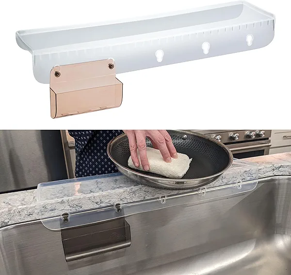 SiliSink XL Silicone Edge Guard for Kitchen Sink - Fits 3.75” - 4” Wide - The Original Silicone Sink Edge Protector with Sponge Caddy - Splash Guard, 20” Clear Diamond