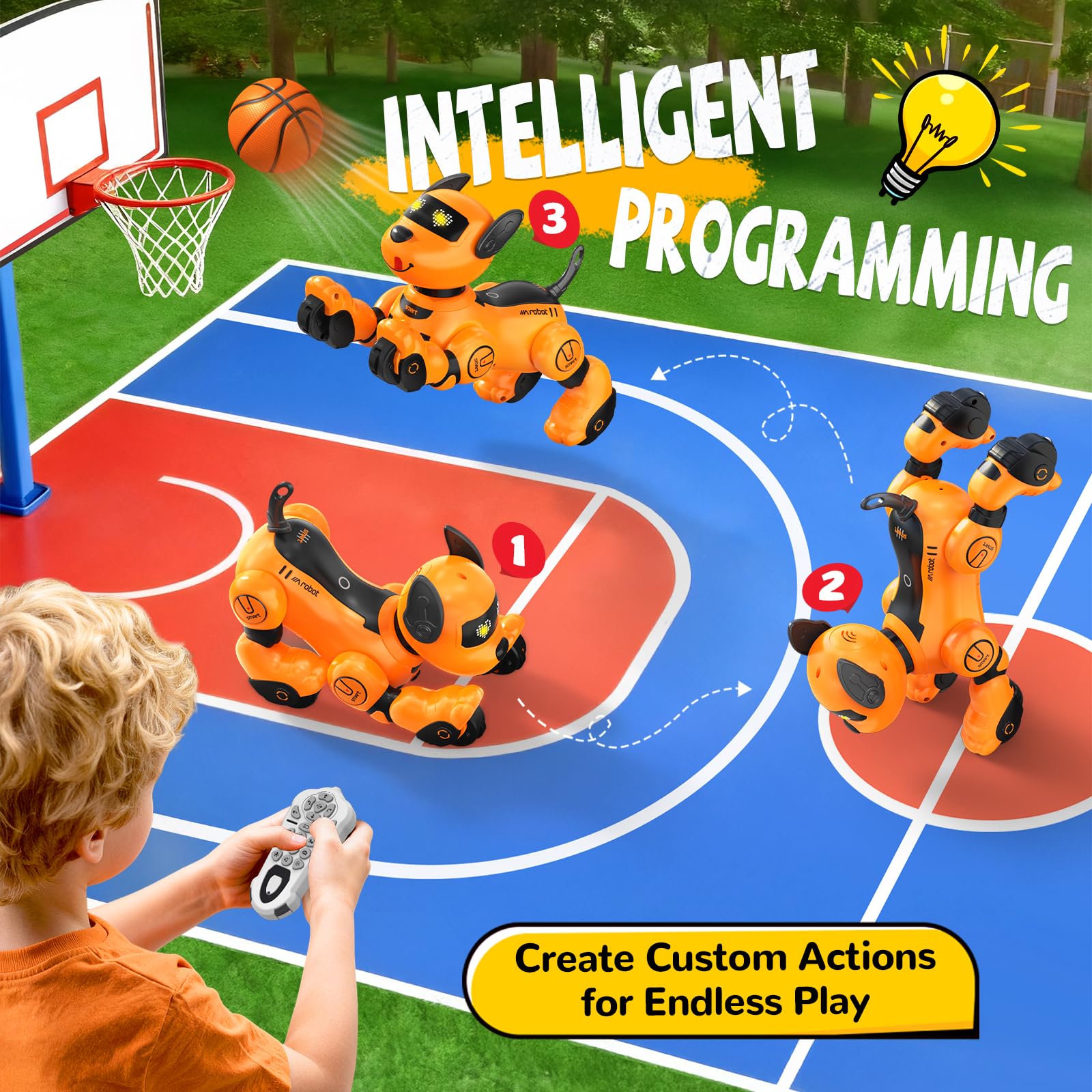 anysun Cane Robot, Giocattolo Cane Robot Ricaricabile, Giocattolo Programmabile con Funzione di Seguito, Comandi Vocali, Telecomando e Sensori Tattili, Regalo di Natale Ideale per Bambini (Giallo)