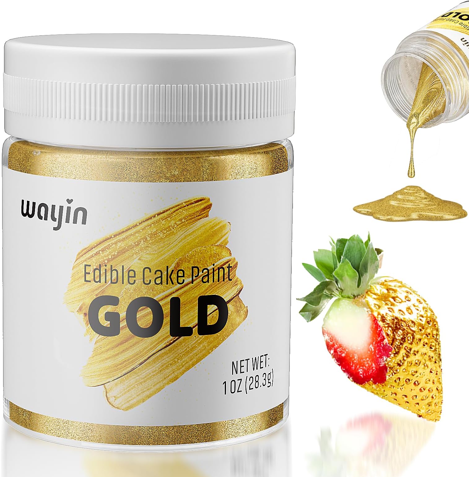 Gold Food Coloring Metallic Glitter Paint for Baking-Wayin Upgraded Vibrant Color Edible Glitter Cake Paint for Art Decorative Food Grade Shimmer Paint forCupcakes, Cookie, Donuts, Fondant, Candy,