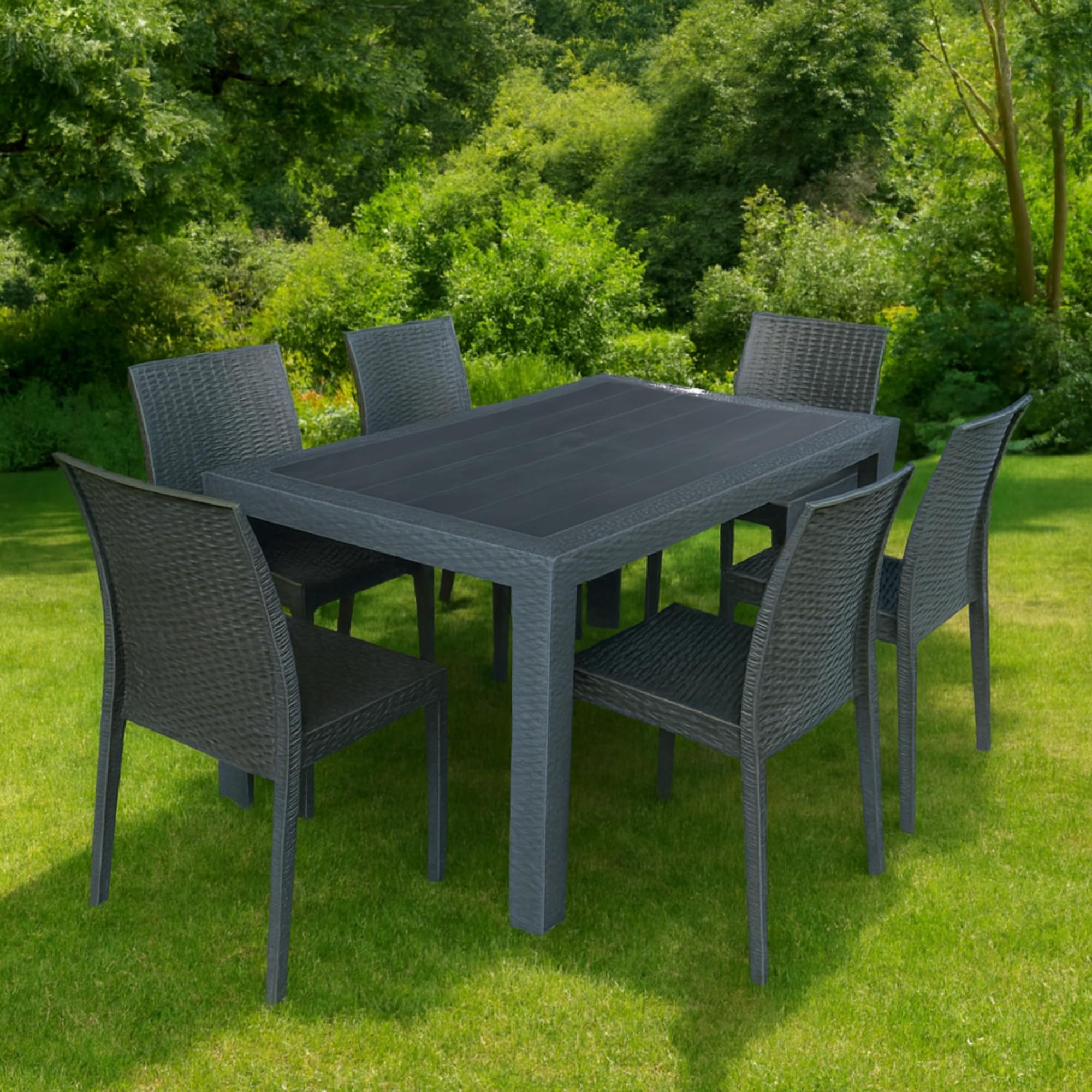 HOUSE COLLECTION zestaw ogrodowy 6 krzeseł 1 stół rattan antracyt