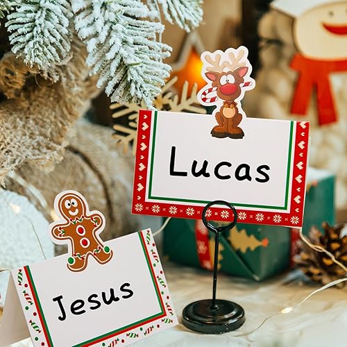 Miniatura 7 de FANCY LAND Tarjetas de lugar de Navidad para ajuste de mesa, 36 tarjetas de nombre de mesa para decoraciones de mesa de Navidad