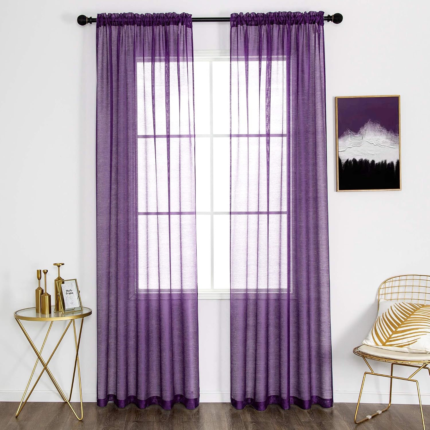 DUALIFE Purple Sheer Curtains 72 inches Long Voile Panels Drapes Rod Pocket Curtain Sheers for Living Room Transparent Bedroom Light Filtering Window Treatments 2 Panels 52x72 inch