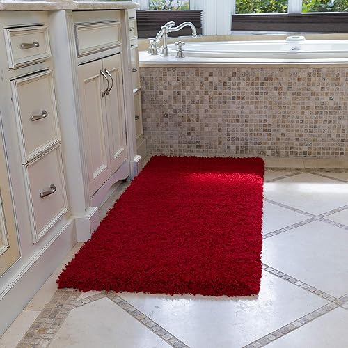 Ottomanson Solid Shag Collection Rugs, 2' x 5', Red