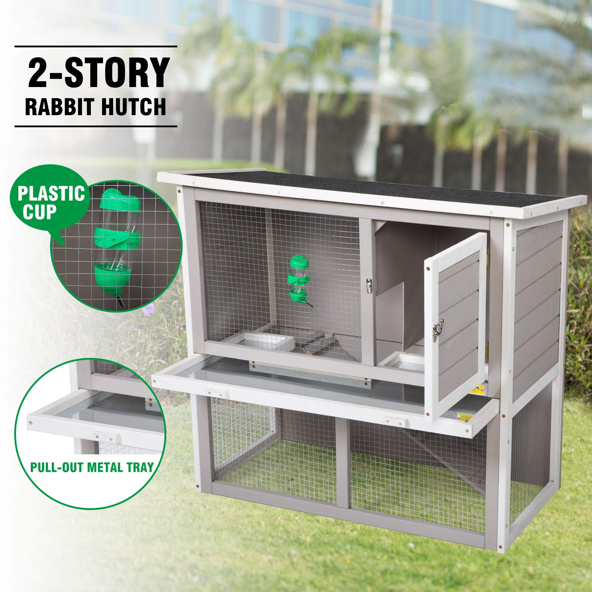 BWM.Co 2Tier Wood Rabbit House Cage Backyard Garden Duplex Hutch for