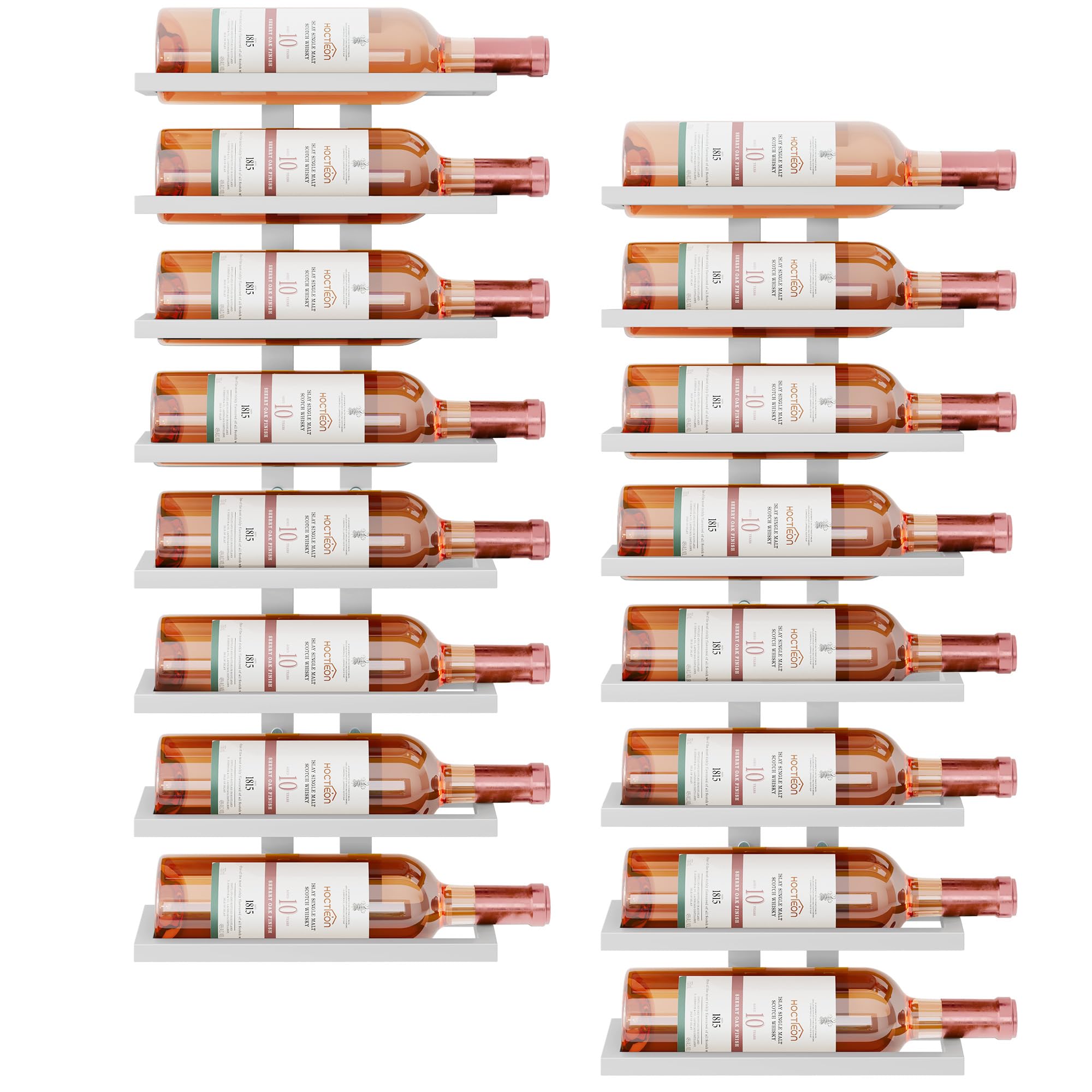 Hoctieon 2-Set 8 Tier Wall Mount Wine Rack (16 Tiers), Wall Racks for Wine Bottles Display and Storage, Hanging Bottle Organizer for Living Room, Kitchen, Wine Cellar, Bar, White