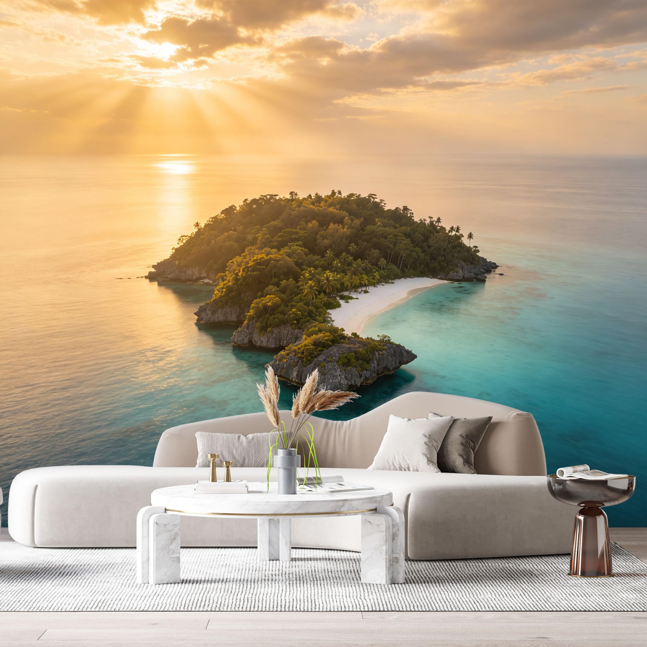 Custom Size Wall Murals Tropical Island Coastal Marine Ocean Sunset Palms Beach SelfAdhesive Wall Fabric Removable Large Wallpaper for Photo Living Room Interior Decor