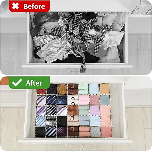 Miniatura 10 de Qozary Paquete de 42 divisores organizadores de cajones ajustables para calcetines, ropa interior, maquillaje, cocina, aparador
