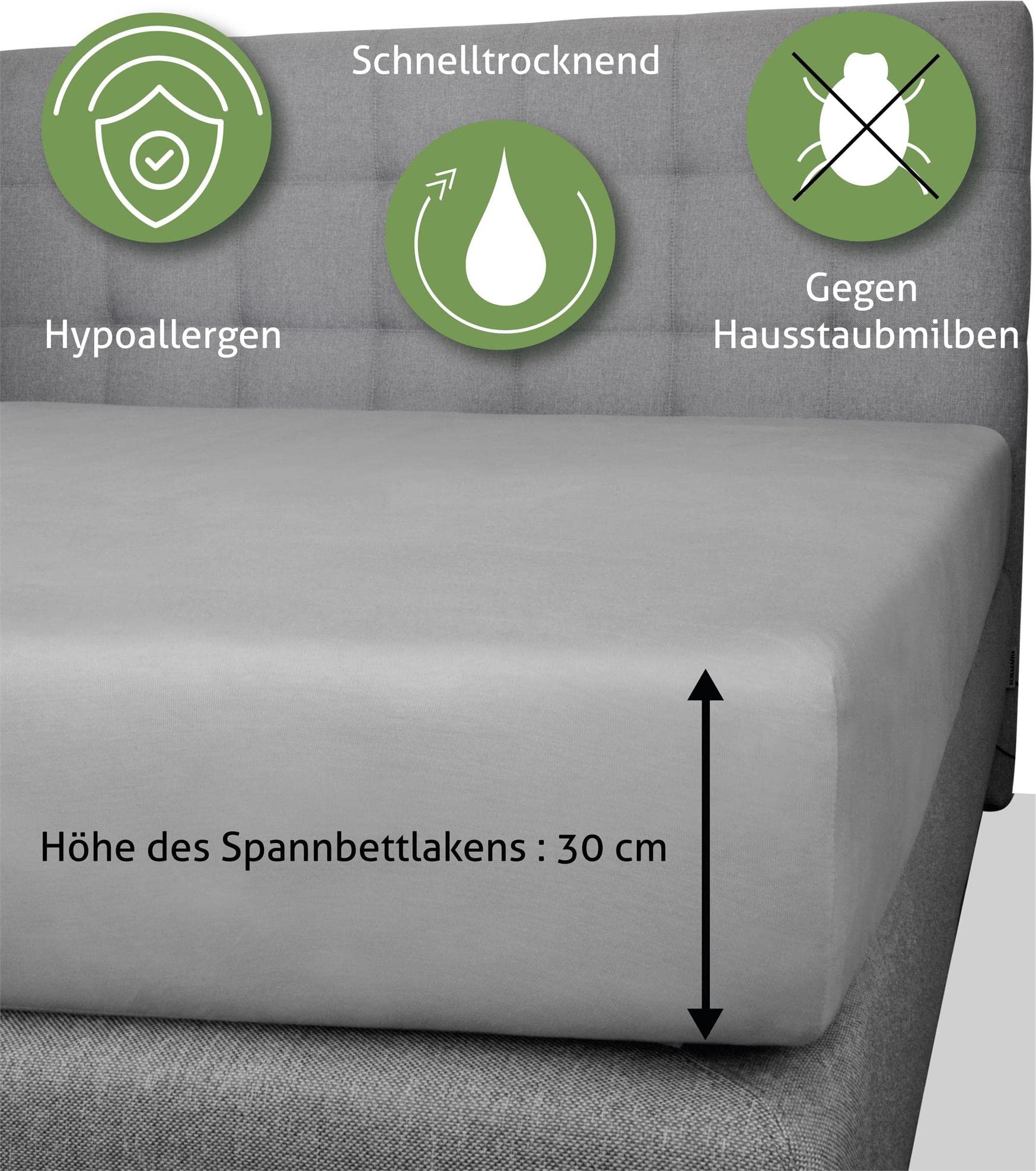 2 x Bambus Spannbettlaken Spannbettuch Bettlaken aus 100% Bambus 210 g/m² Oeko Tex Farbe Hellgrau Größe 90-100 cm x 200 cm x 30 cm