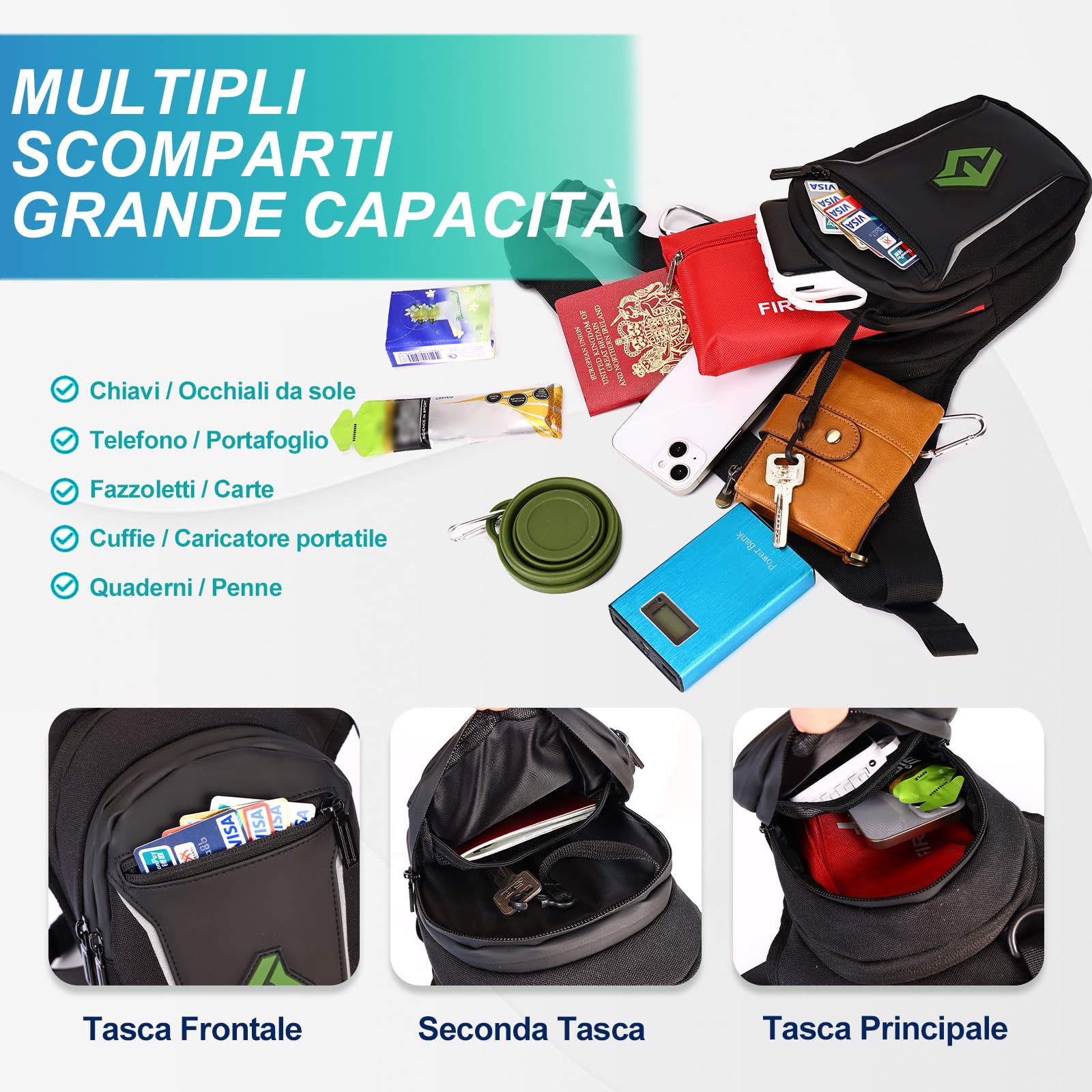 Eshow Marsupio da Gamba Moto, Borsa Cosciale Espandibile con Striscia Riflettente e Cintura Regolabile per Uomo Donna, Borsello Sportivo Nero