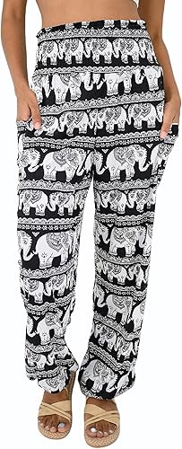 Miniatura 9 de Anthika Pantalones de harén para mujer, cintura alta, estilo bohemio, hippie, estilo palazzo, casual, ropa de yoga con bolsillos