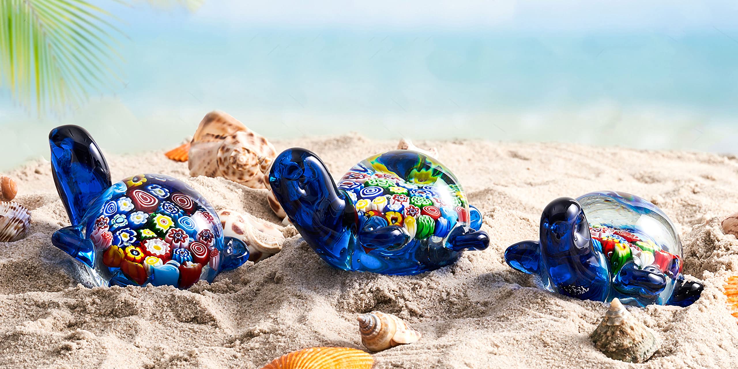 EUSTUMA Statuette di tartaruga marina in vetro soffiato a mano, decorazione per la casa, collezione di animali marini per regalo di compleanno, scultura in vetro tartaruga