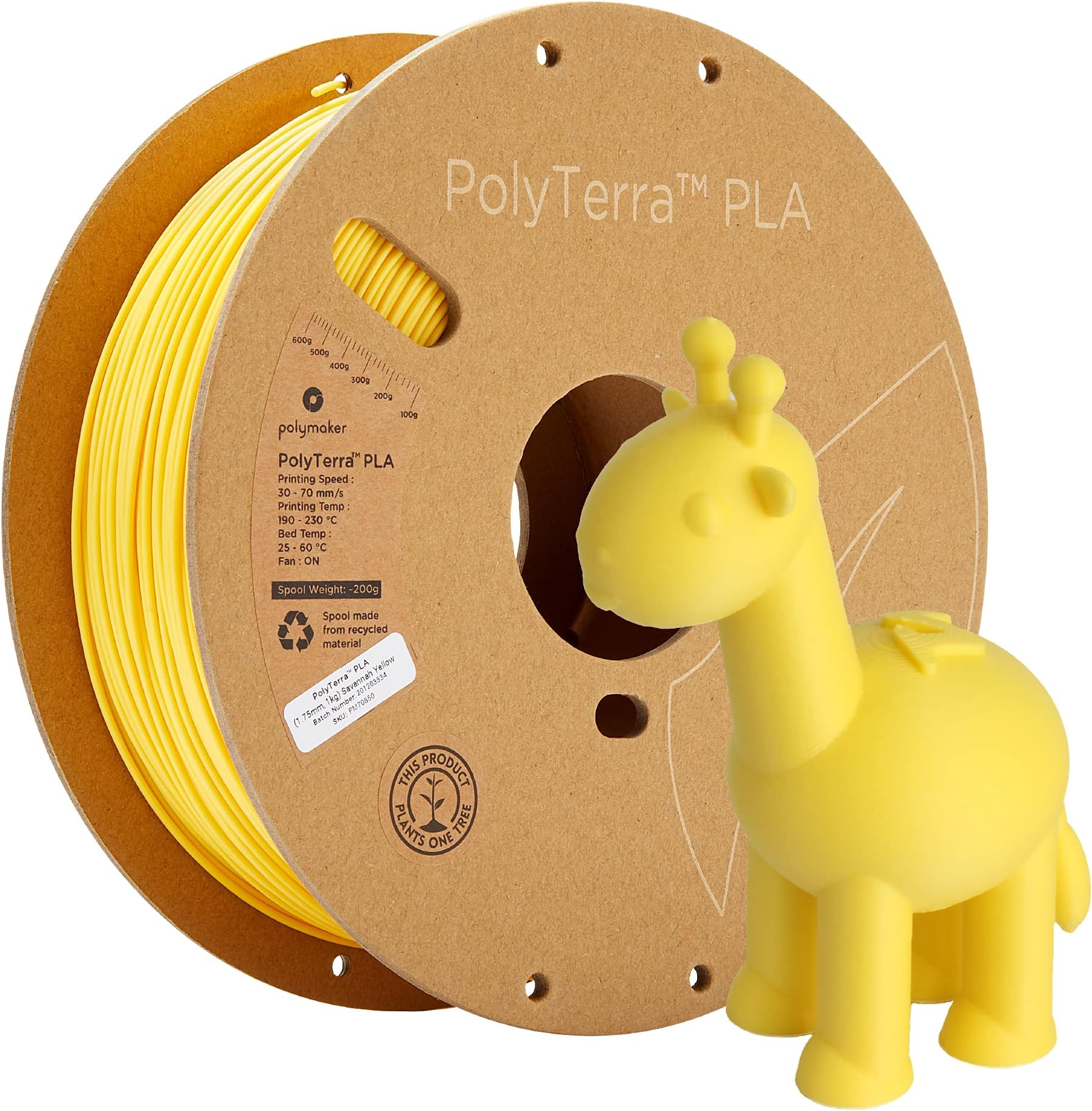 Matte PLA Filament Savannah Yellow 1.75mm 1kg 3D Printing Filament, PolyTerra 3D Printer PLA Filament