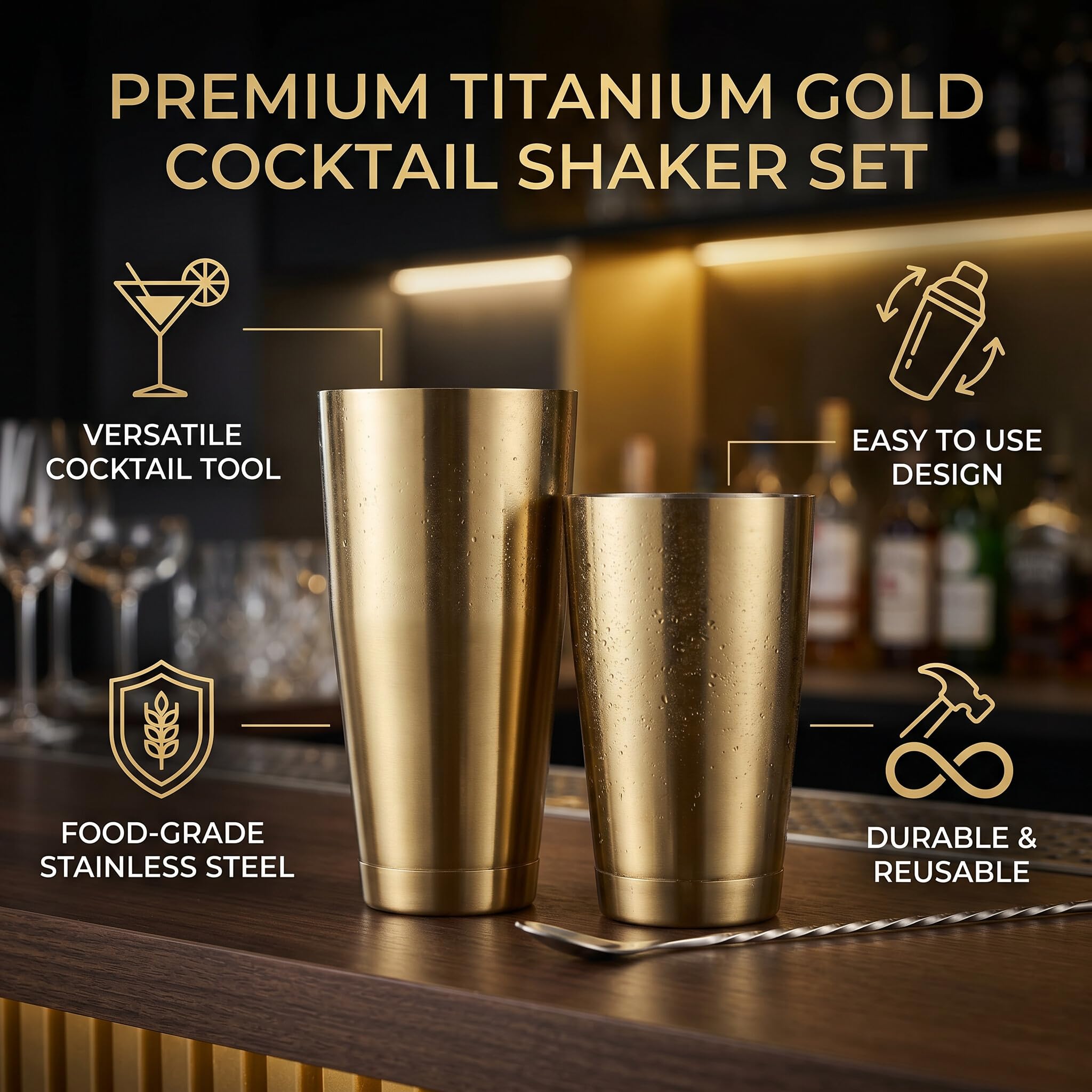 Shaker Boston in Acciaio Inossidabile 600/750 ML con Set di Tazze da Miscelazione per Cocktail, Barattolo per Mixology Professionale per Casa, Bar, Feste, Eventi all’Aperto